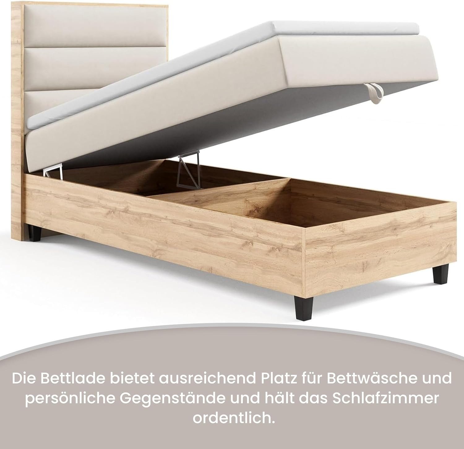 Best for Home Boxspringbett Trinity K-1 Einzelbett mit Bettkasten, Bett mit Komfort Topper T-5cm (Bett, Polsterbett mit Stauraum, Jugendbett, Kinderbett versch. Größen, 4-St., 70x200 80x200 90x200 100x200 cm), Verschiedene Liefermöglichkeiten, TOP Preis-Leistungs-Verhältnis