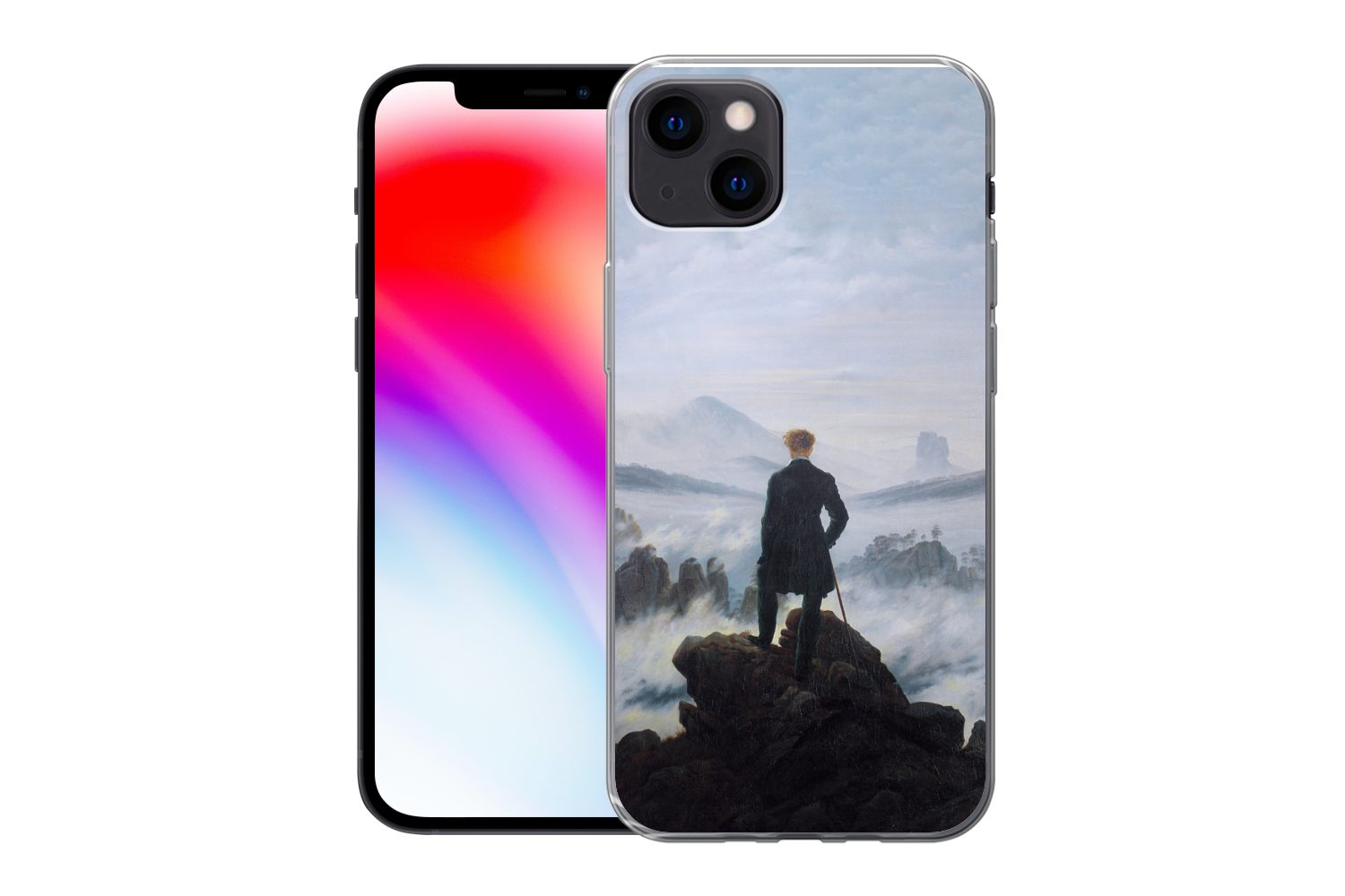 MuchoWow Handyhülle für Apple iPhone 13 Der Wanderer über dem Nebelmeer - Caspar David Fri, Smartphone-Bumper, Print, Handy Schutzhülle Dünn