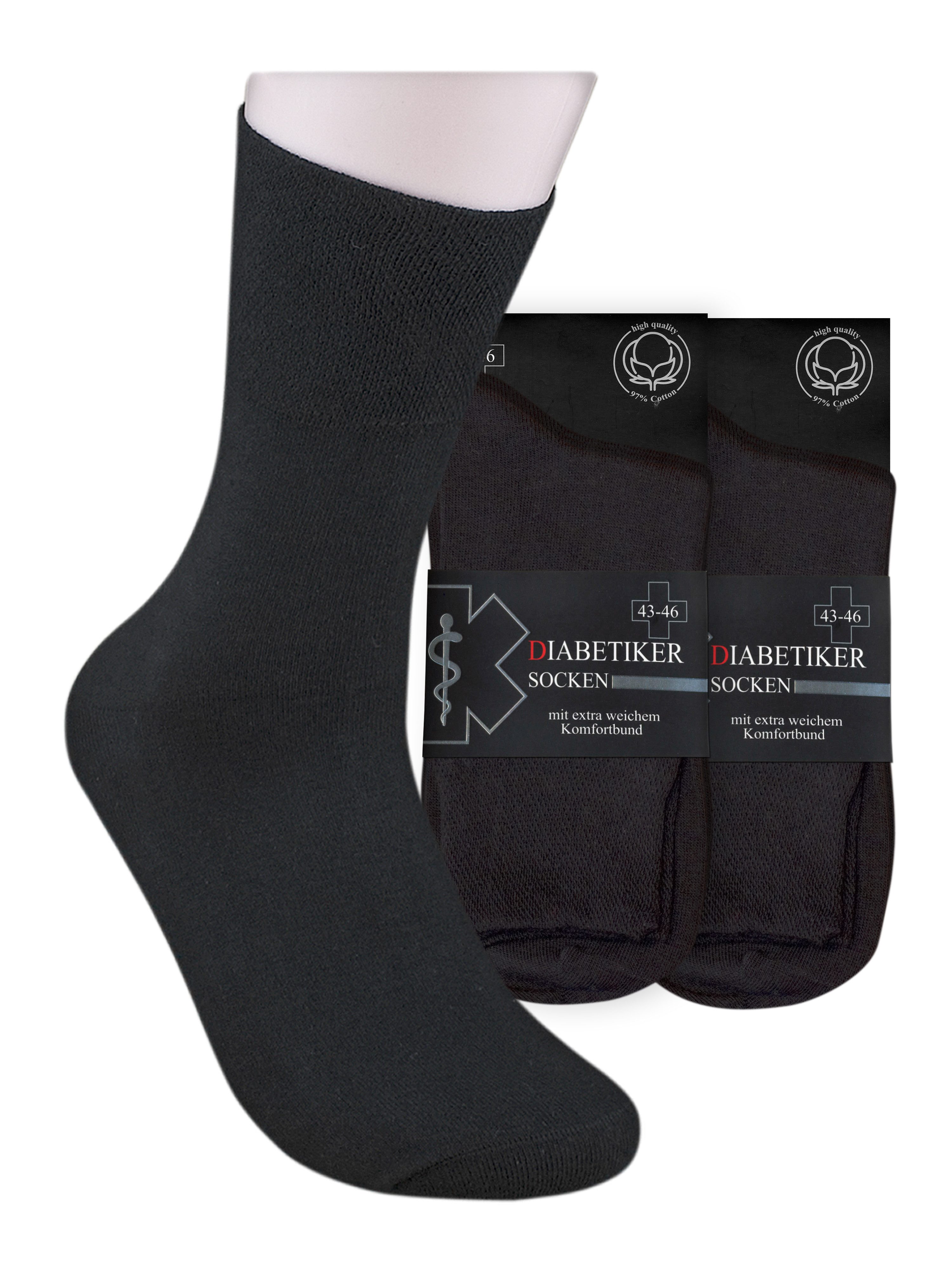 Die Sockenbude Diabetikersocken EXTRA (Bund, 6-Paar, grau blau schwarz) garantiert ohne Gummi