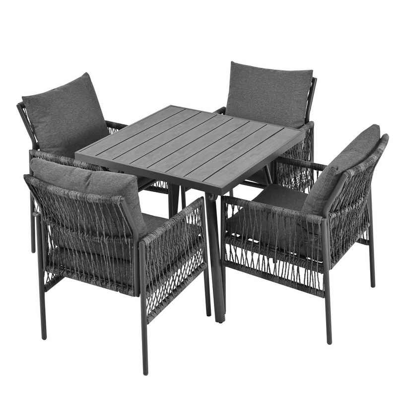 Tongtong Garten-Essgruppe Gartenmöbel-Set mit verstellbaren Füßen, inklusive Sitzkissen, (5-teiliges Esstisch-Set, 4 Sessel, 1 Tisch, inklusive Sitzkissen), Grau