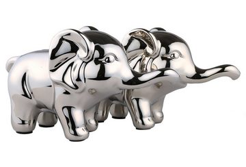 Dekonaz Dekofigur 2-er, Wohndeko, Tischdeko, Elephanten-Design, Porzellan, Silber