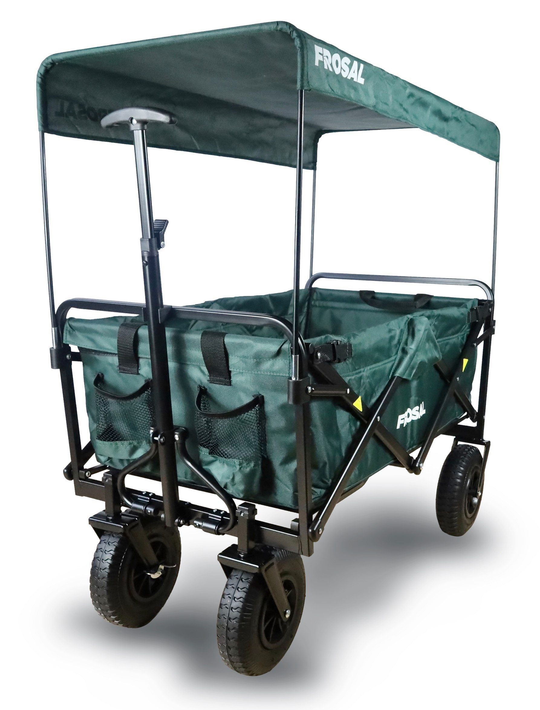 Frosal Bollerwagen Nick grün faltbar mit Luftreifen Bremse & Dach, faltbar grün