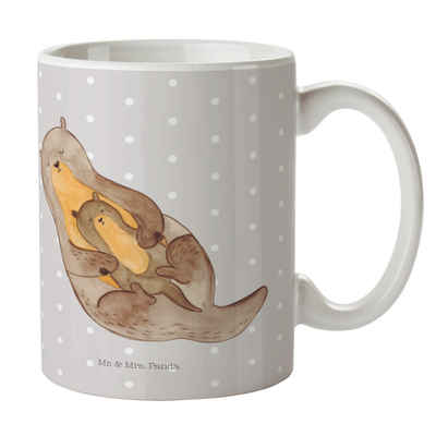 Mr. & Mrs. Panda Tasse Otter Kind - Grau Pastell - Geschenk, Mutter, Büro Tasse, Otter Seeot, Keramik, Langlebige Designs