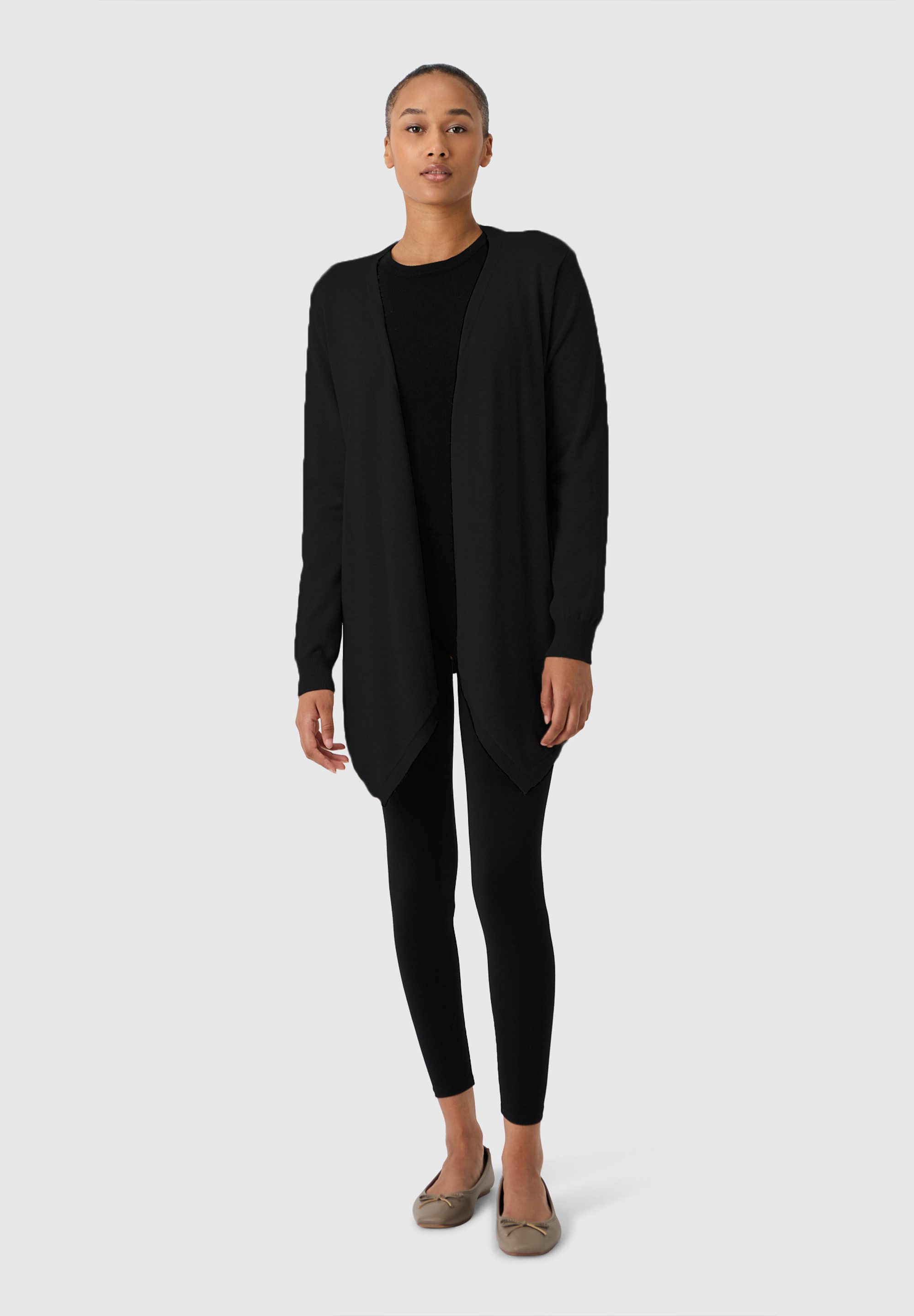 Les Lunes Strickjacke Liia Elegant, Wasserfallausschnitt, Hüftlang, ohne Verschluss, lange Ärmel