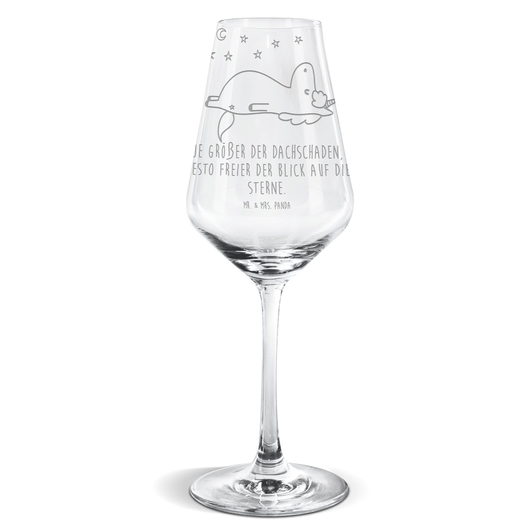 Mr. & Mrs. Panda Weißweinglas Einhorn Sternenhimmel - Transparent - Geschenk, Spülmaschinenfeste We, Premium Glas, Liebevoll gestaltet
