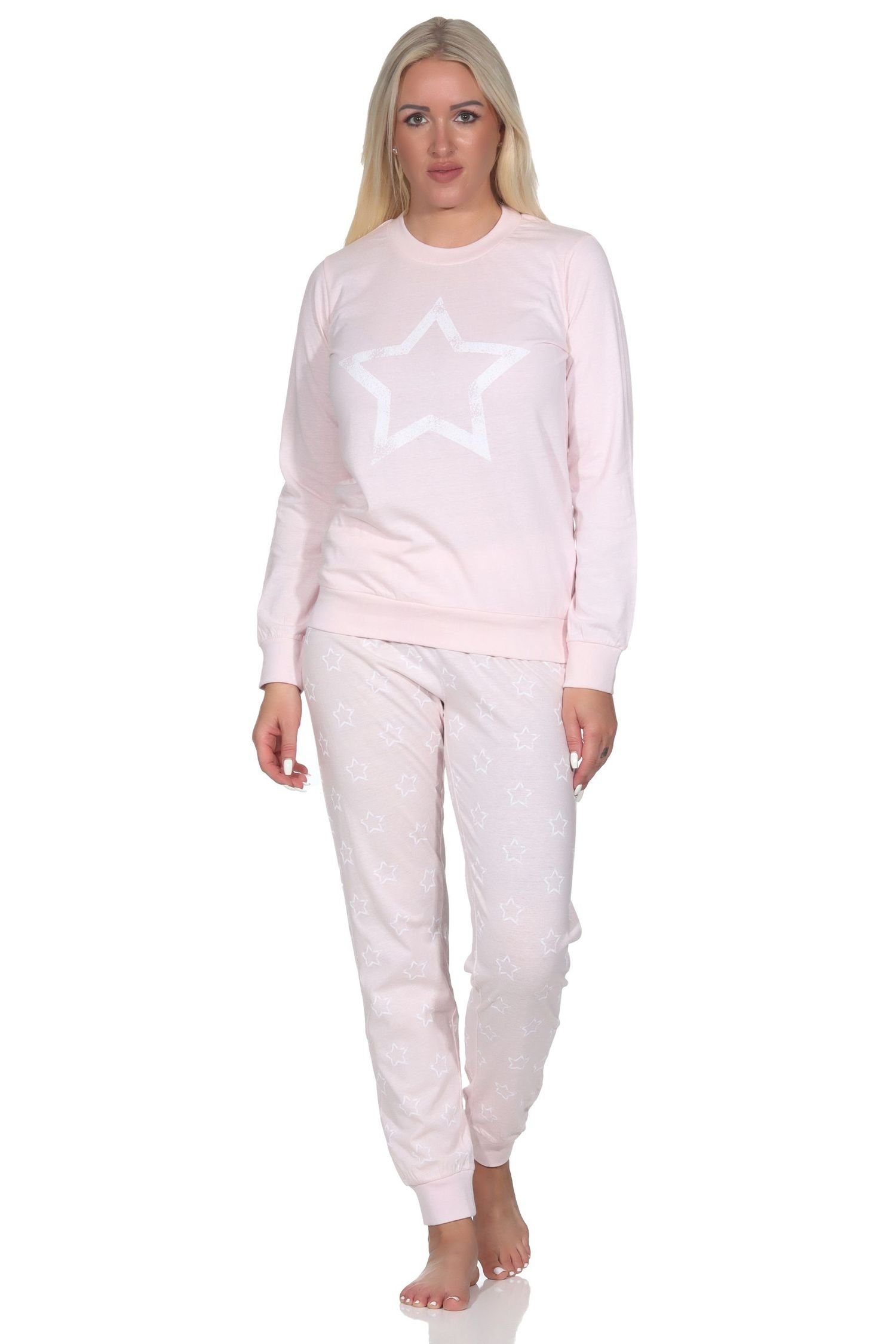 Normann Pyjama Normann Damen Schlafanzug mit Bündchen in wunderschöner Sternenoptik rose