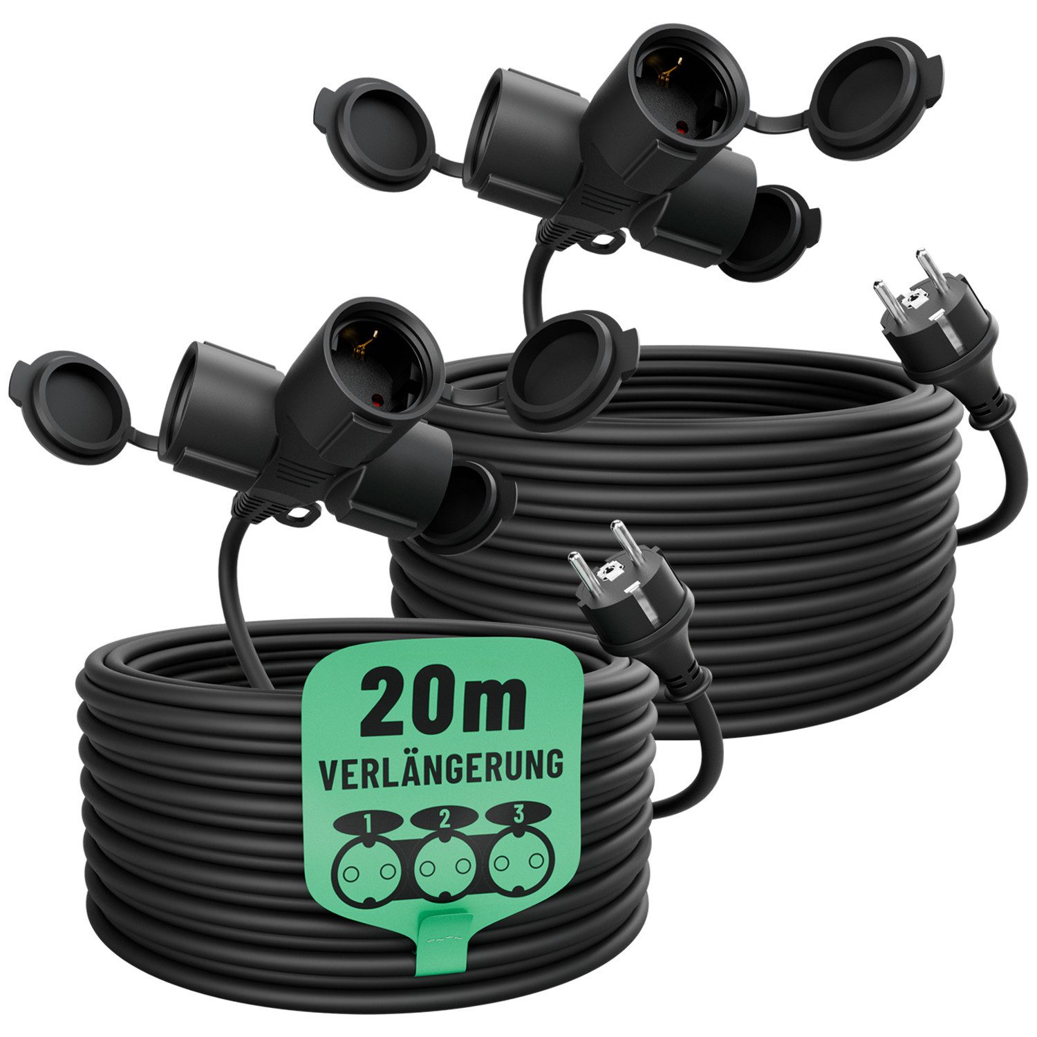 greate. 2x 3fach Verlängerungskabel 20m- wasserdicht IP44 3500 W Verlängerungskabel