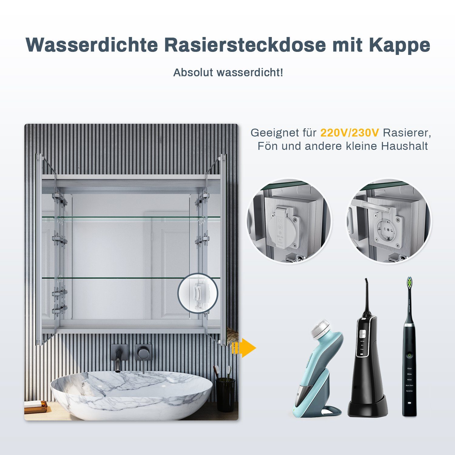 SONNI Spiegelschrank Spiegelschrank Bad mit Beleuchtung und Steckdose LED Beschlagfrei mit Touchschalter – Bild 4 von 5