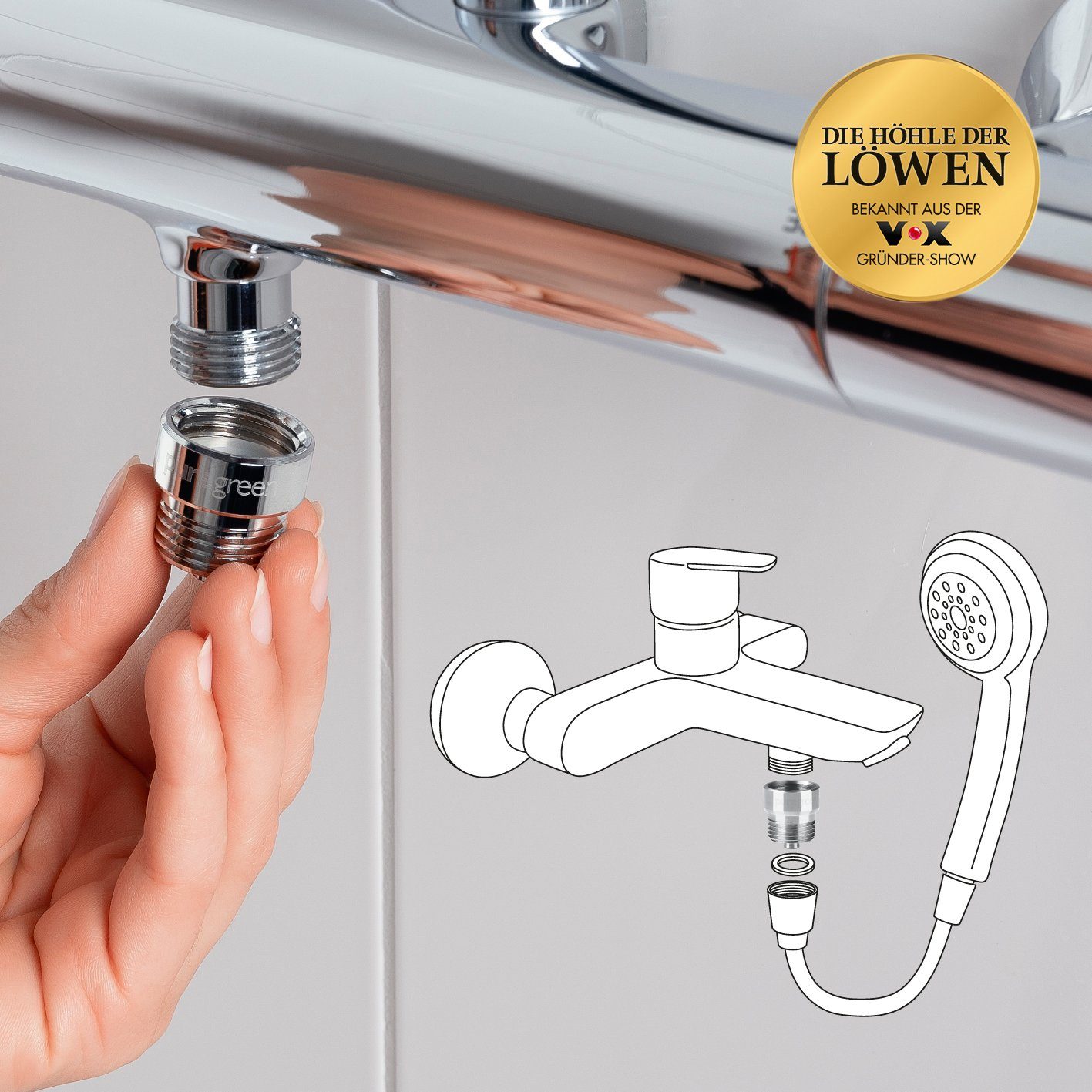 puregreen Duscharmatur Wassersparer für die Dusche - Spart bis zu 50 % Wasser - chromfarben