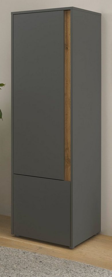 Furn.Design Aktenschrank Center (Büroschrank in grau mit Wotan Eiche,  2-türig, 4 OH, 50 x 158 cm) wechselbarer Türanschlag