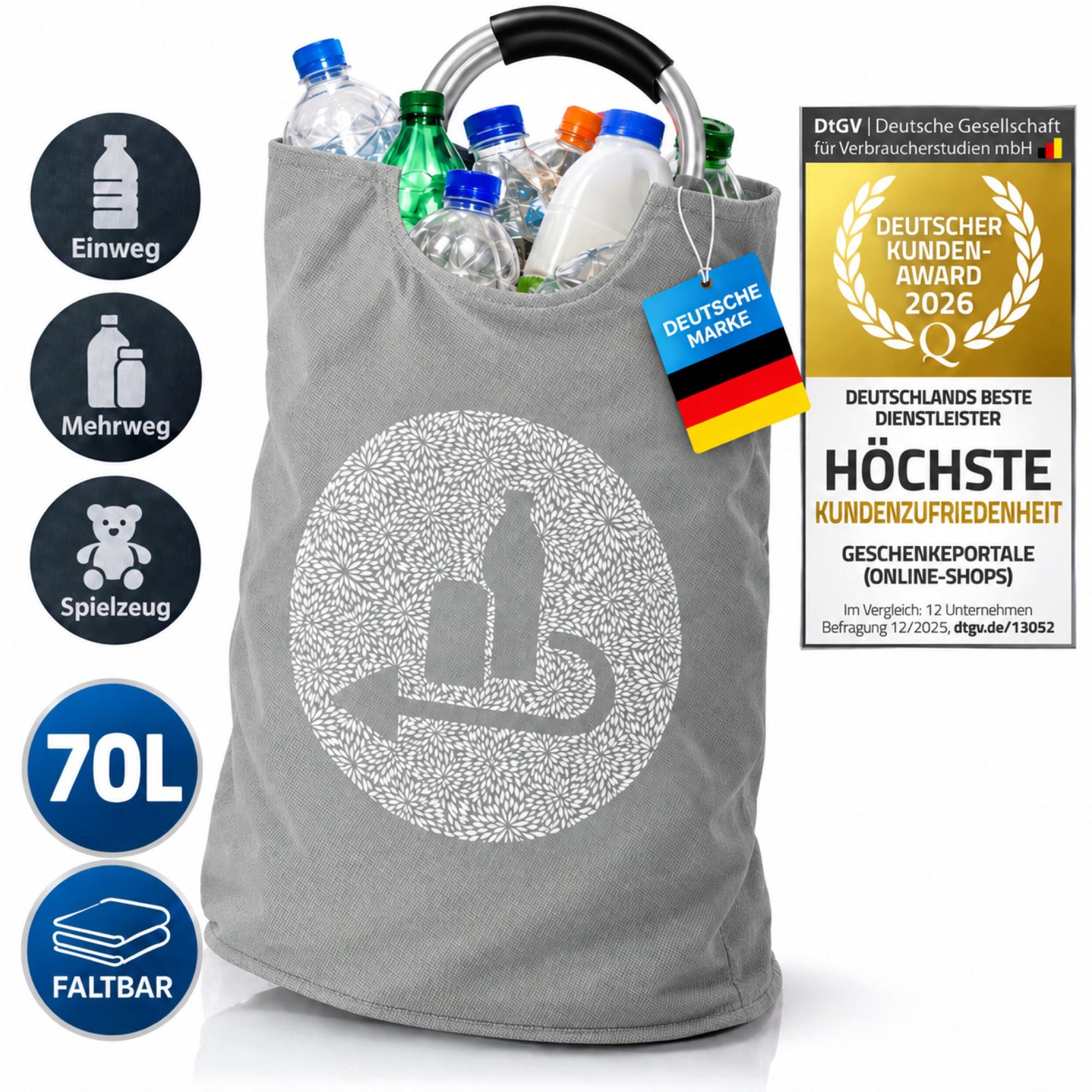 Dimono Flaschensammler Dimono Flaschensammler – Faltbarer Pfandbehälter & Leergutkorb (Leergut-Korb & Spielzeugbeutel, Faltbarer Haushalts-Organizer), Recycling Pfandbehälter