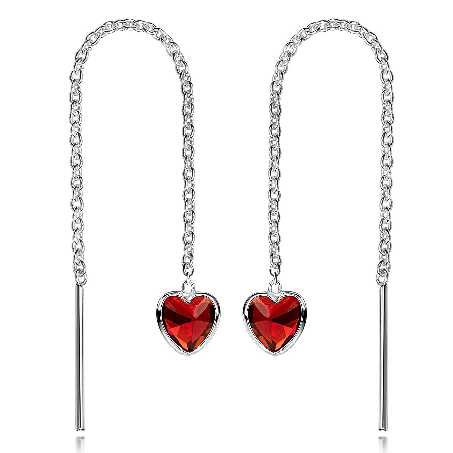 Materia Paar Ohrhänger Damen Silber Herz Zirkonia rot filigran SO-480, 925 günstig online kaufen