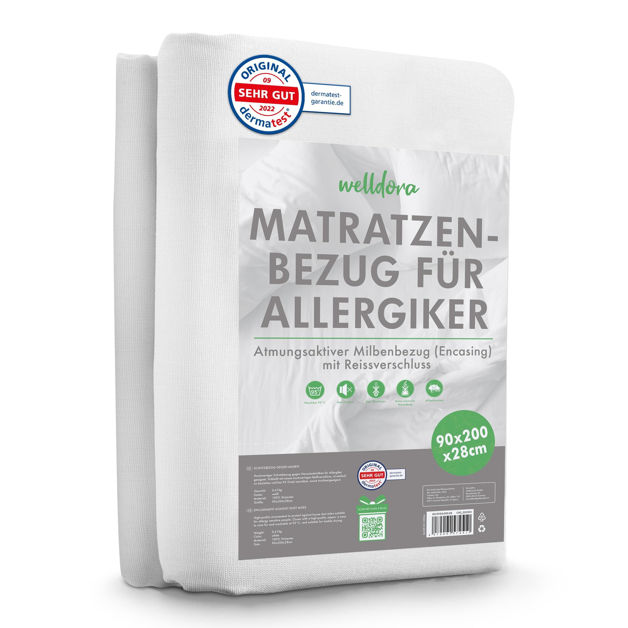Encasing Premium Milbenbezug Matratzen ǀ Allergiker Matratzenschoner Welldora, fachärztlich getestet, Allergiker Bettwäsche mit Reissverschluss 360°
