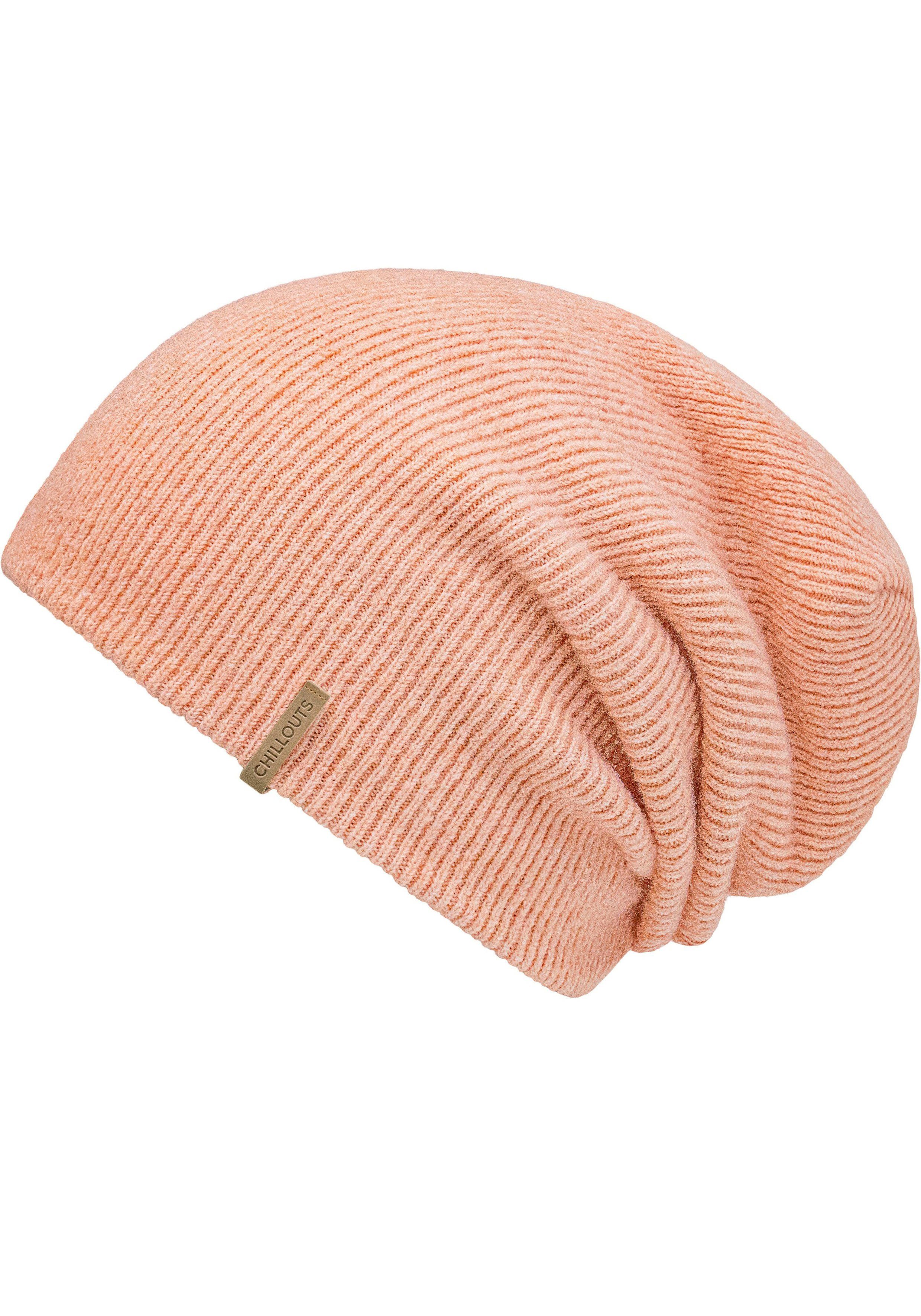 chillouts Beanie Milea Hat tragbar als Beanie oder als Strickmütze mit Umschlag peach