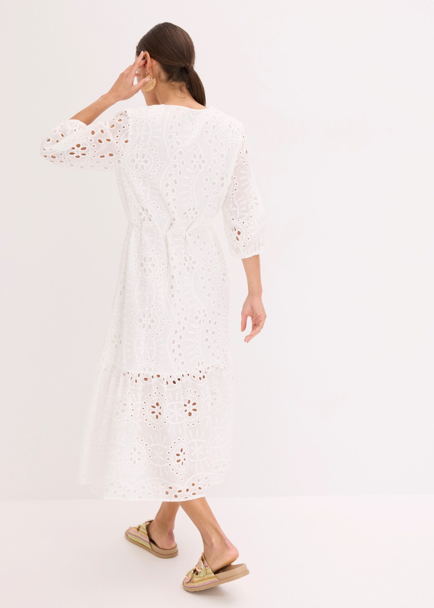 bonprix Midikleid mit V-Ausschnitt, ausgestellte Passform, aus Baumwolle
