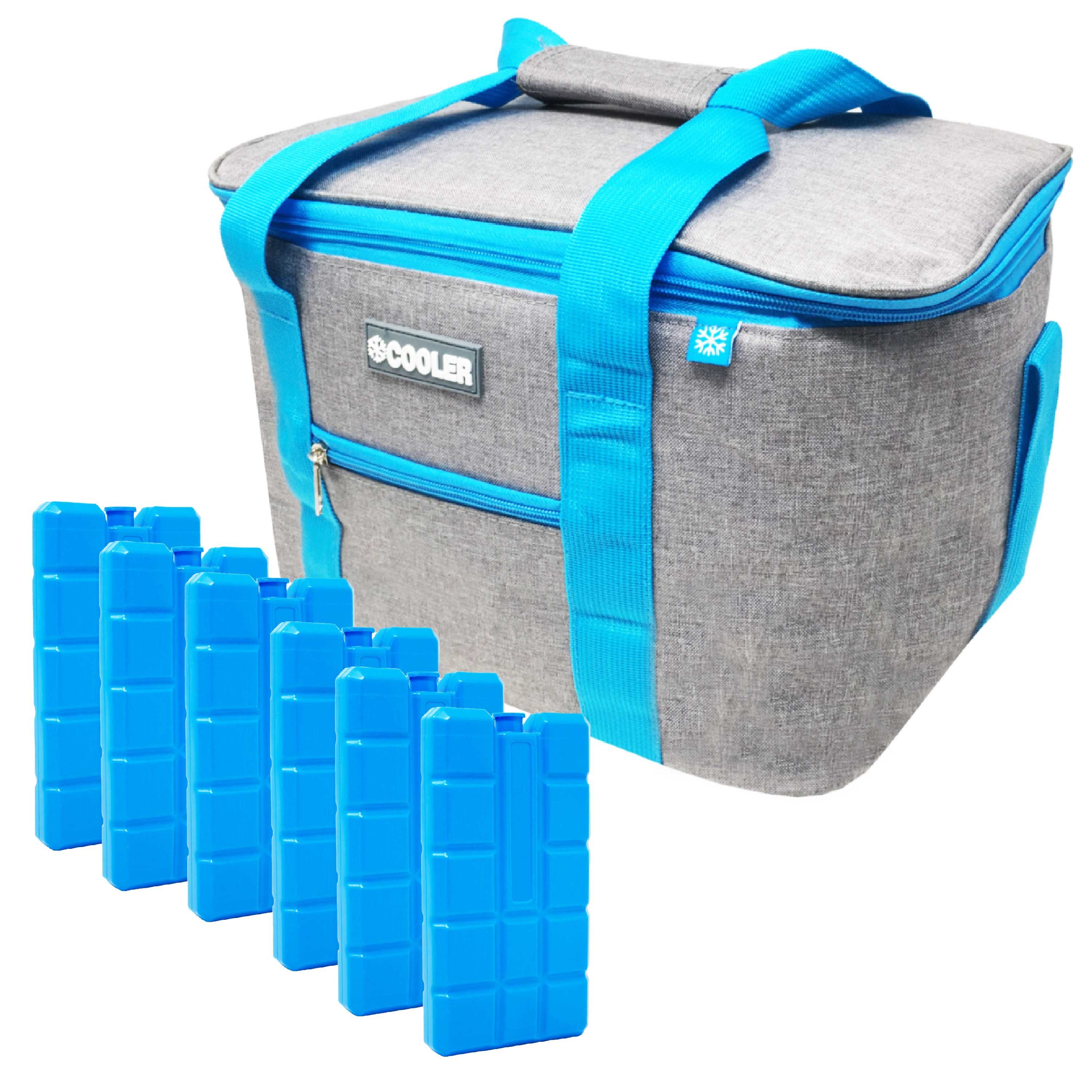 Kühltasche 14 L Kühltasche Campingtasche Picknick Tasche Grau + 6x 200ml Kühlakku