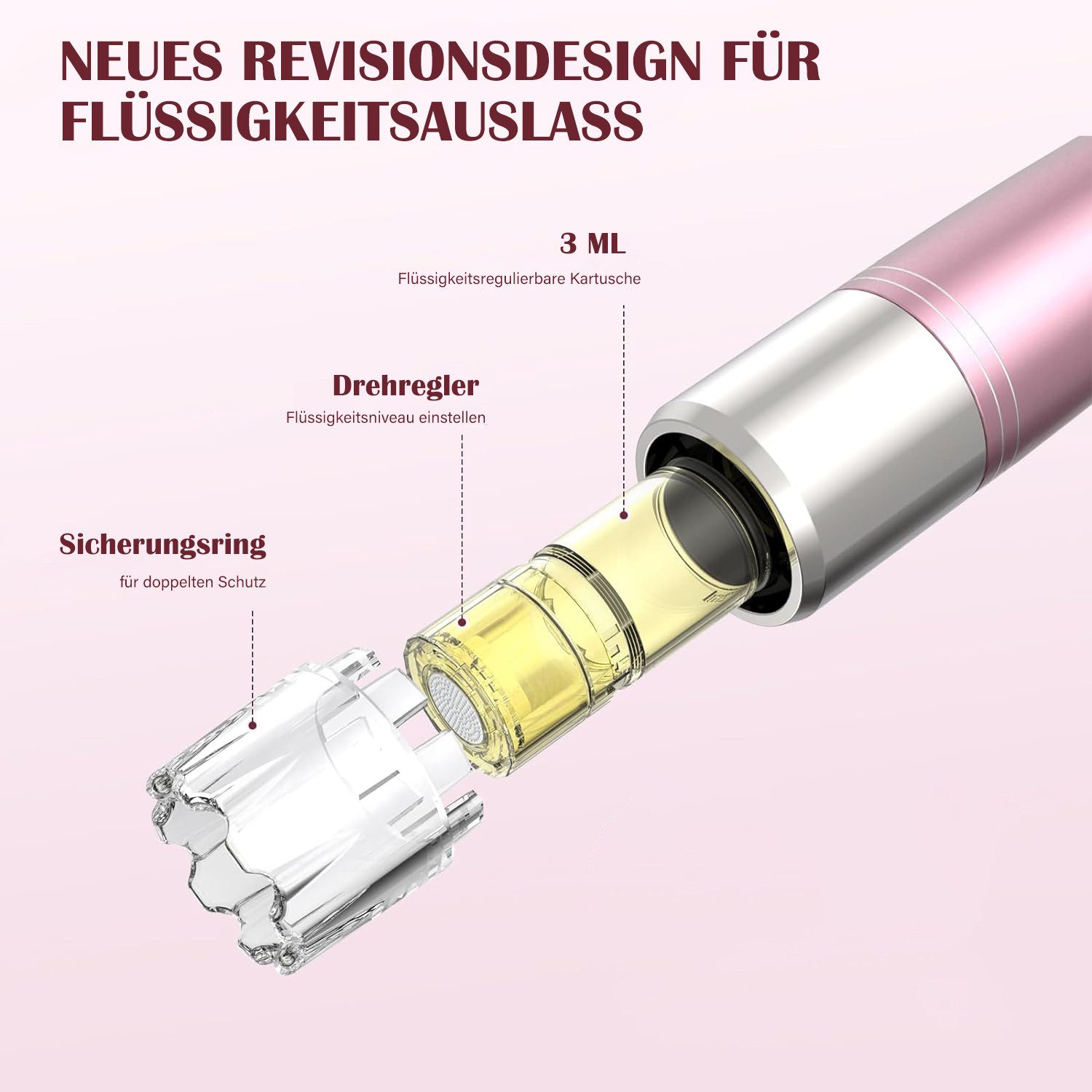 COOL-i ® Dermaroller Microneedling Pen mit Serum-Auftrag – Kabelloser, 5 Stufen, Serum gleichmäßig auf Gesicht und Körper auftragen.A3