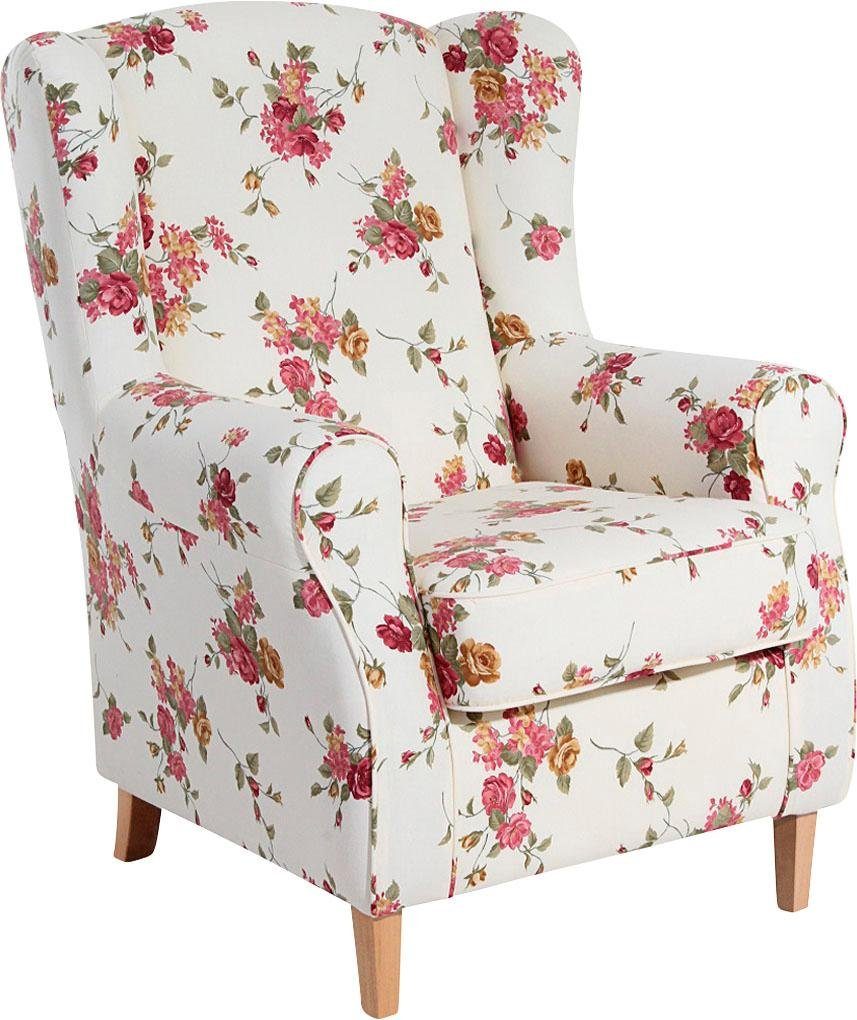 Max Winzer® Ohrensessel »Luke«, mit Kederverzierung, mit Blumenmuster