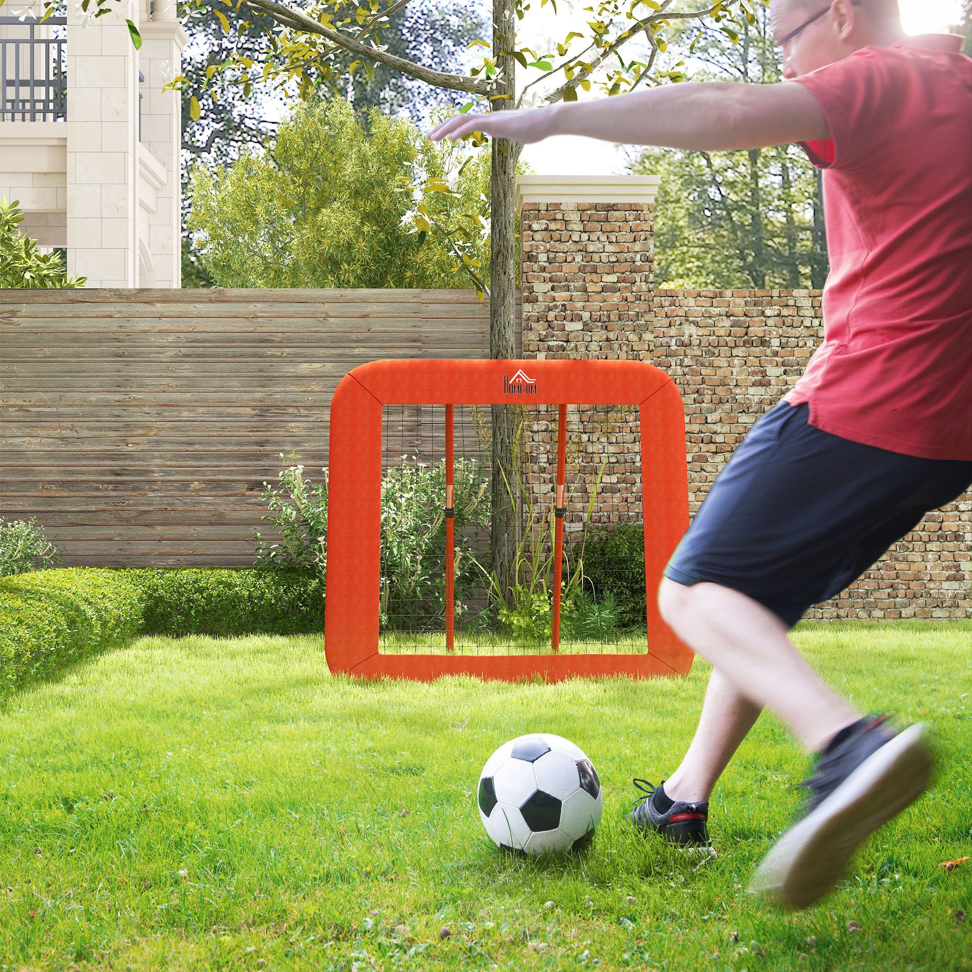 HOMCOM Rebounder Fußball Prellwand mit Schutzkante Heringen, tragbares Rebound, (für Baseball Basketball Volleyball, 1-St., Verstellbar in 5 Stufen), 128 x 118 x 108-120cm