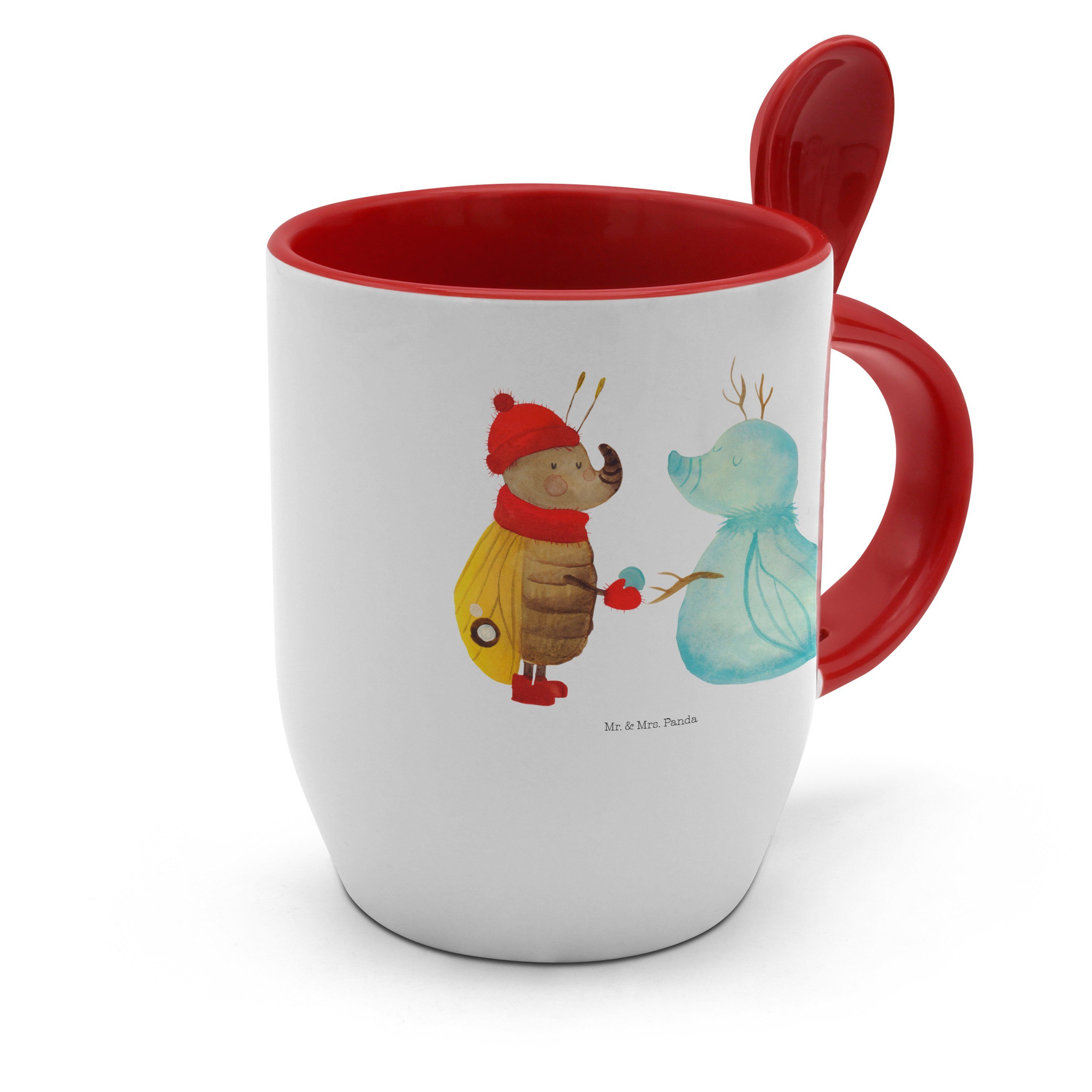 Mr. & Mrs. Panda Tasse - Keramik Tasse, - Geschenk, Nachtfalter Weihnachten, Weiß Winter, Schneemann