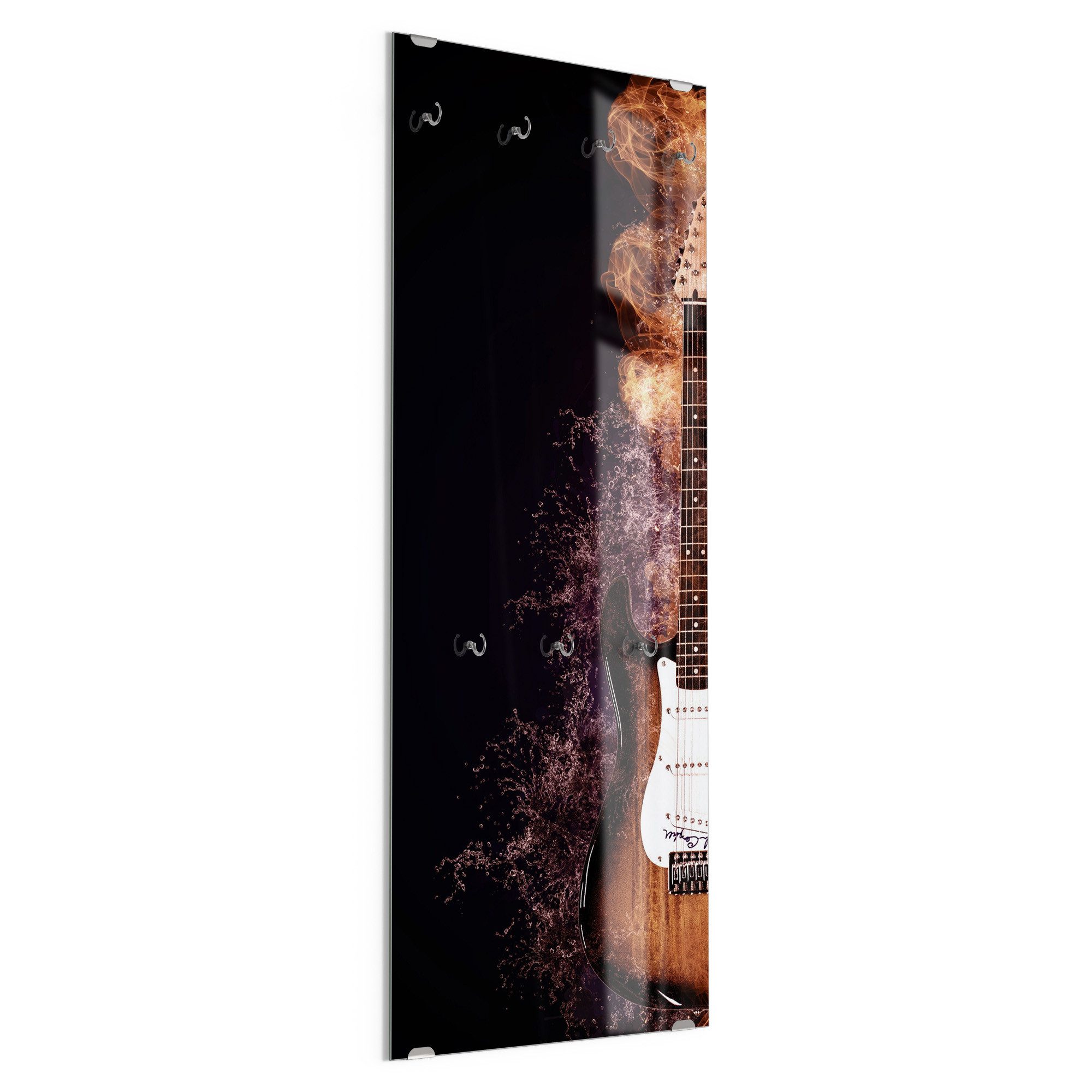 DEQORI Kleiderhaken 'Brennende E-Gitarre', Glas Garderobe hängend Flur Jackenhalter modern Wandgarderobe Haken
