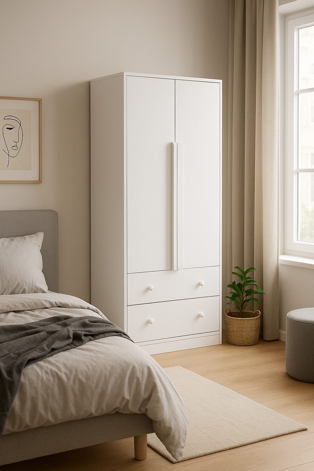 GLP Kleiderschrank (Einzelmöbel, Einzelmöbel) Weißer Kleiderschrank mit Doppeltüren, Schubladen und viel Stauraum