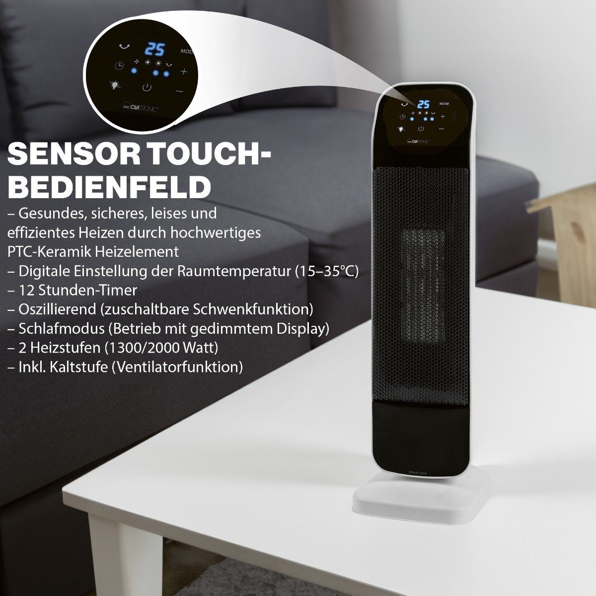 CLATRONIC Heizlüfter HL 3763, mit PTC-Keramik-Heizelement, max. 2000W günstig online kaufen