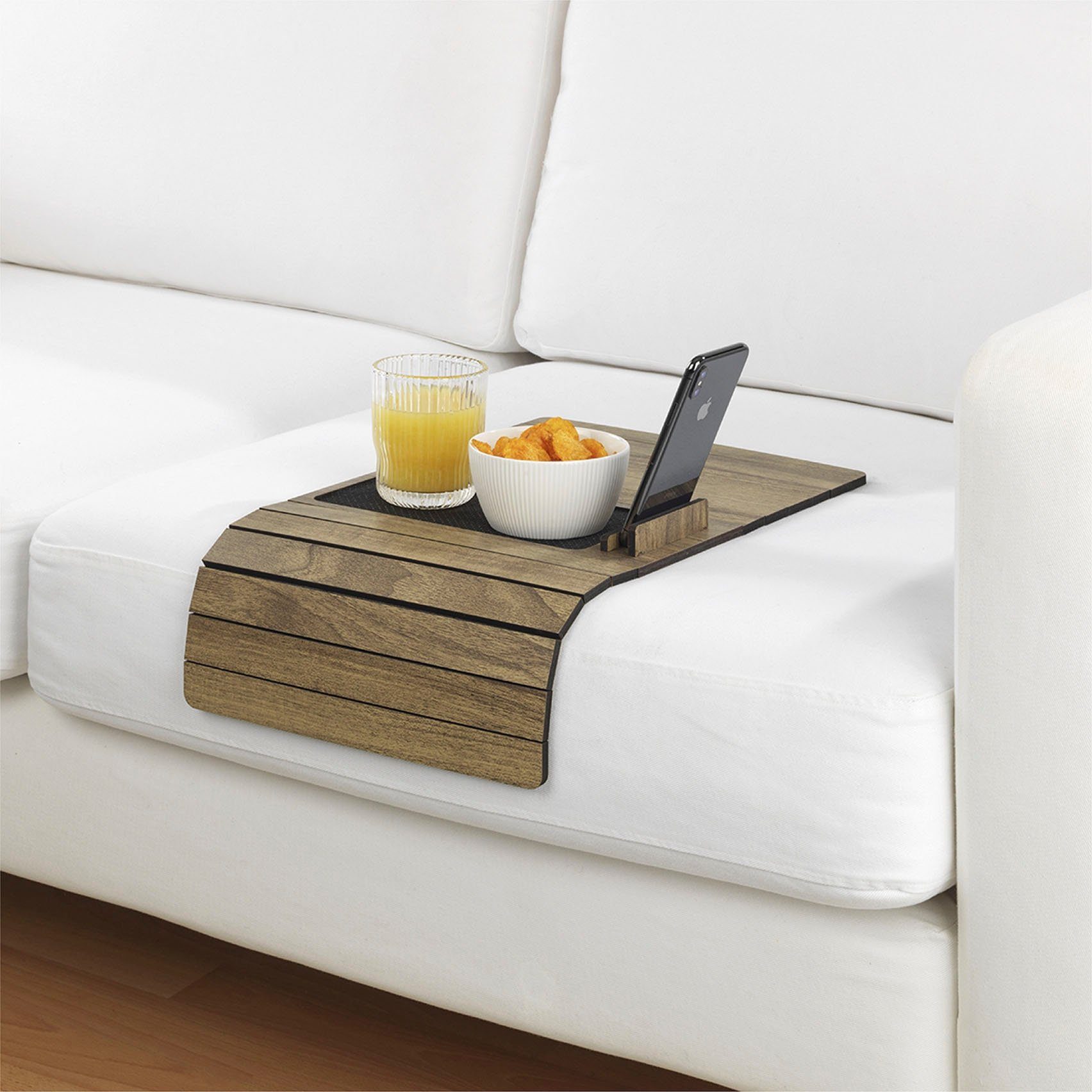 TWSOUL Tablett Sofa-Armlehnenkissen aus Bambus mit Getränkehalter