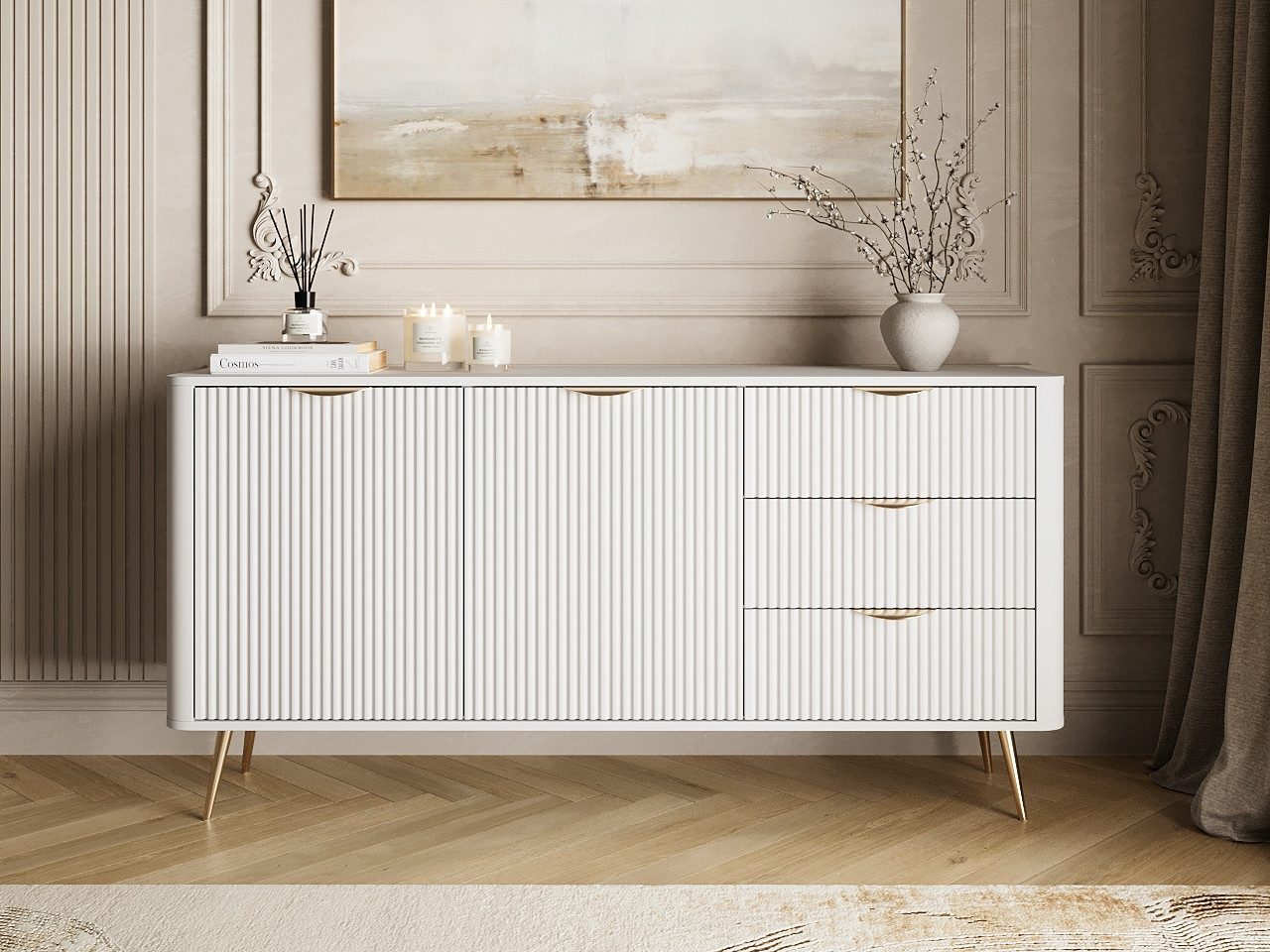 GrainGold Kommode Latina (Set, Kommode, Metallfüße), Breite 163 cm, Metallbeine, Modern Stil, Laminierte Platte