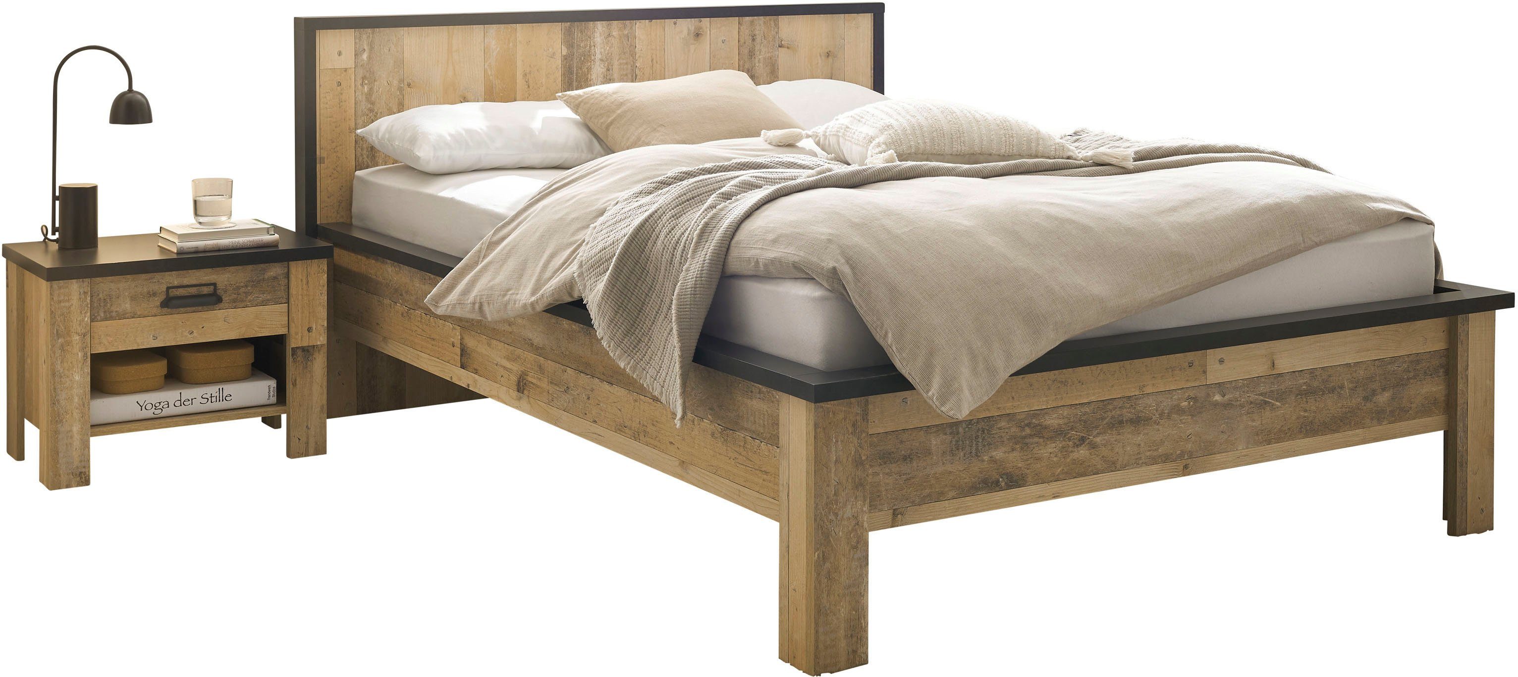 Home affaire Bettanlage SHERWOOD, (3-tlg), Liegefläche Bett 140x200cm, 2 Nachttische mit jeweils 1 Schublade