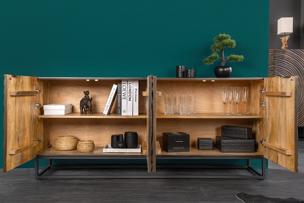 riess-ambiente Sideboard ZEN CIRCLES 180cm dunkelbraun / schwarz (Einzelartikel, 1 St), Mango-Massivholz · Metall · Kommode · 3D-Front · Modern Design