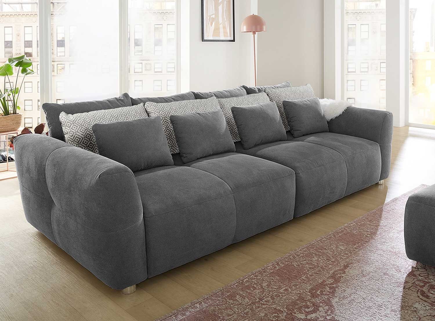 Jockenhöfer Gruppe Big-Sofa GULLIVER, B 298 cm x T 137 cm, Dunkelgrau,  Mikrofaser, mit Kissen