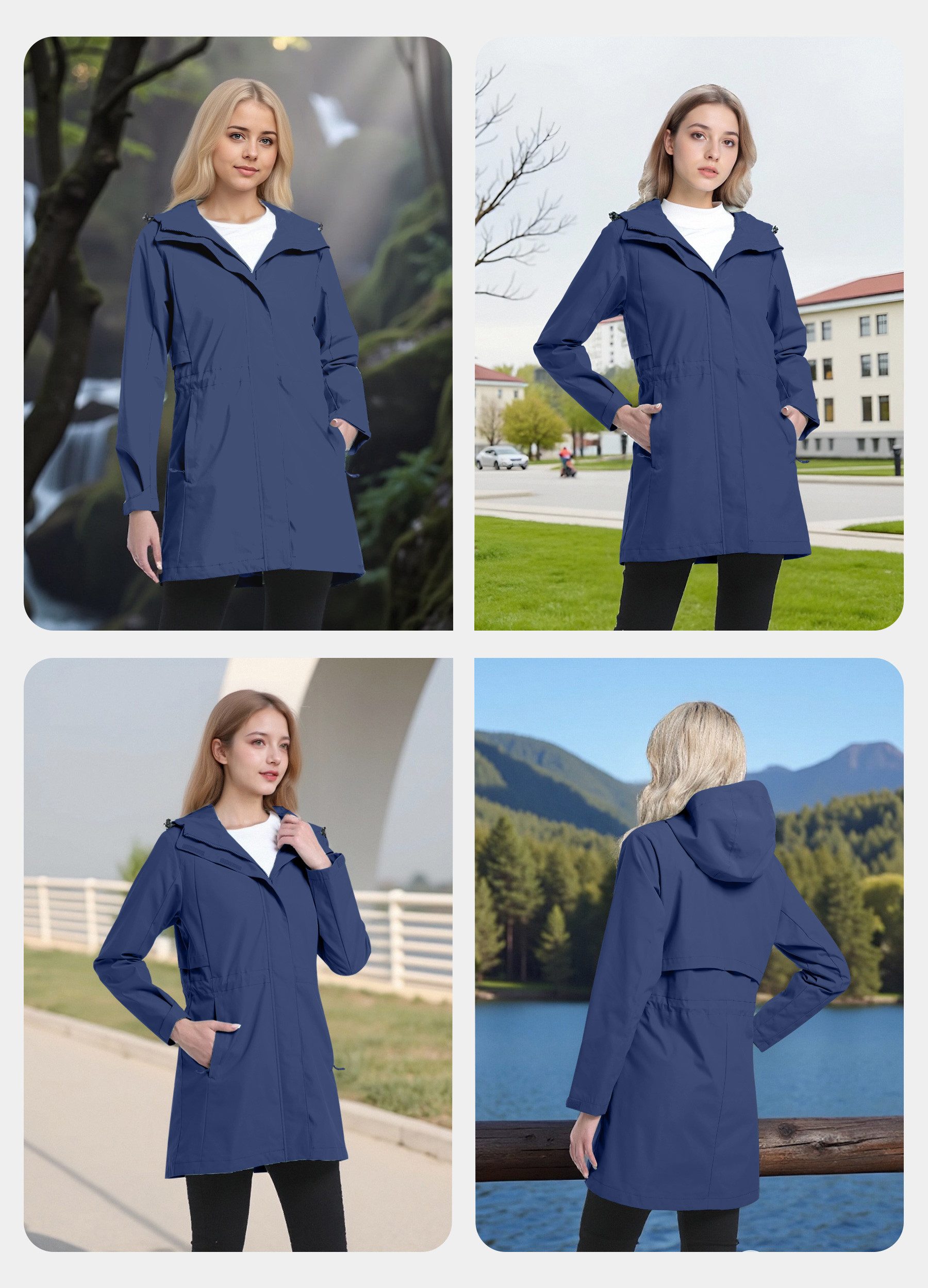 ATLASLAVA Regenjacke Damen Lang Softshelljacke Regenmantel (1-St) Frauen Trenchcoat Windbreaker Leichte Übergangsjacke Mantel – Bild 4 von 5
