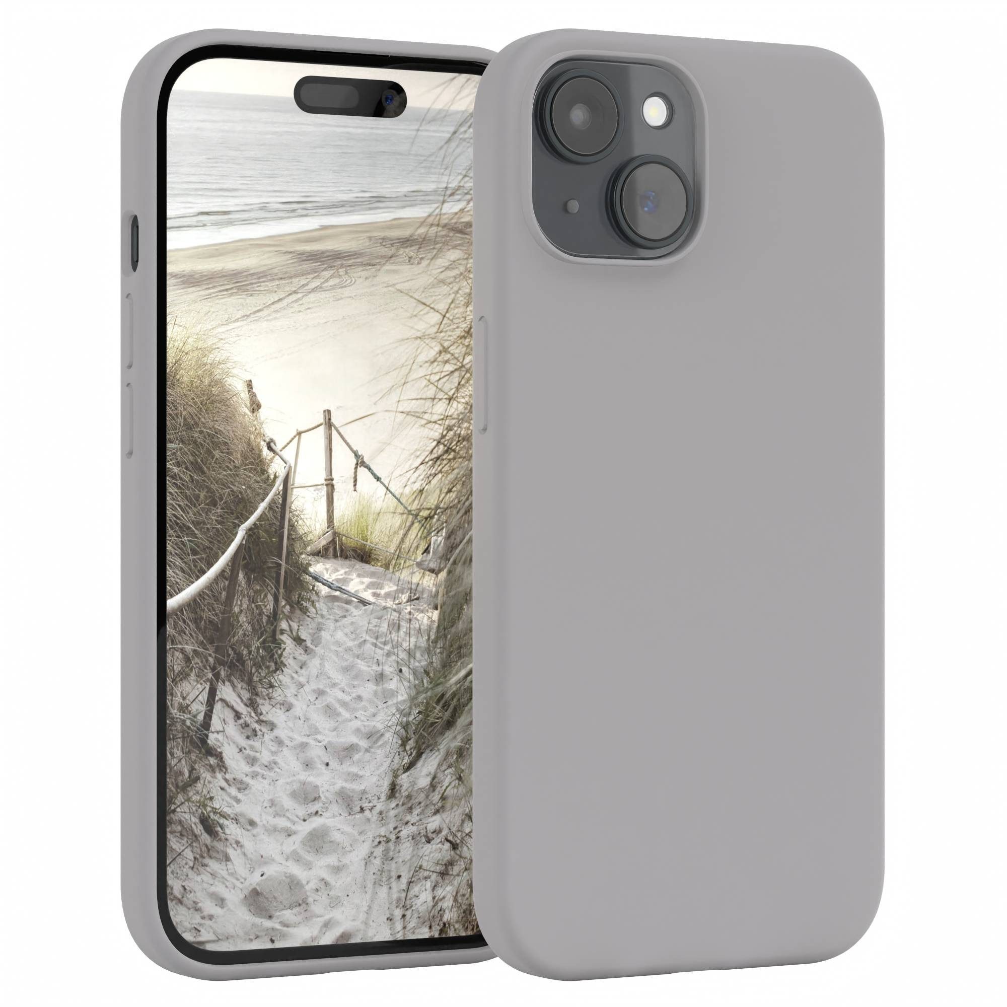 EAZY CASE Handyhülle Premium Silikon Case für Apple iPhone 15 6,1 Zoll, Handy Softcase Hülle Silikon mit Displayschutz Case Hellgrau