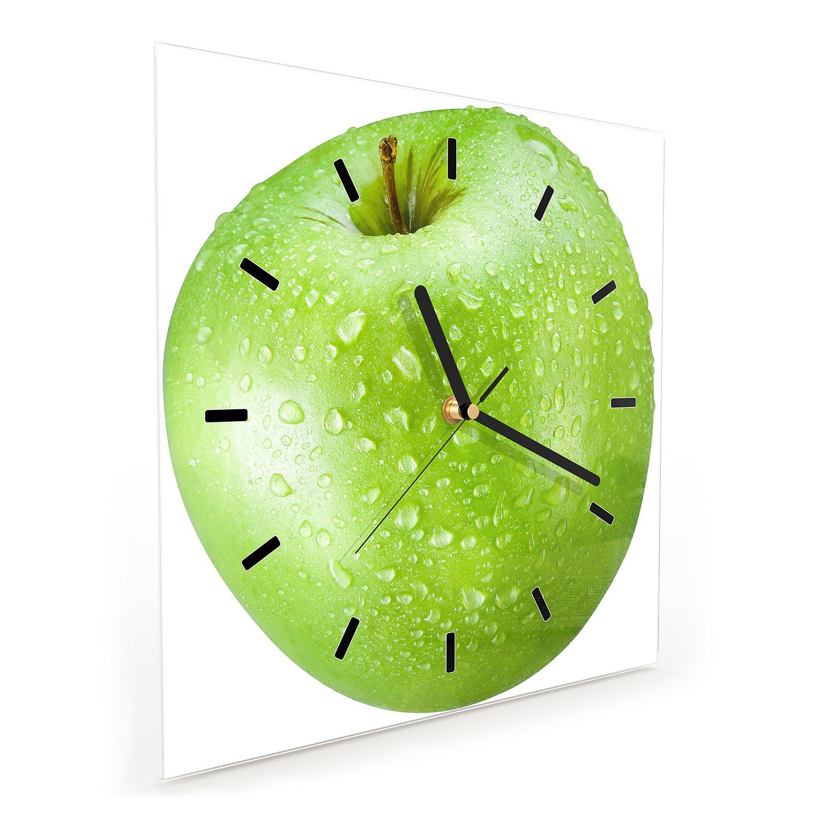 Apfel 30 cm 30 mit Wanduhr x Wanduhr Wassertropfen mit Größe Primedeco Wandkunst Motiv Glasuhr