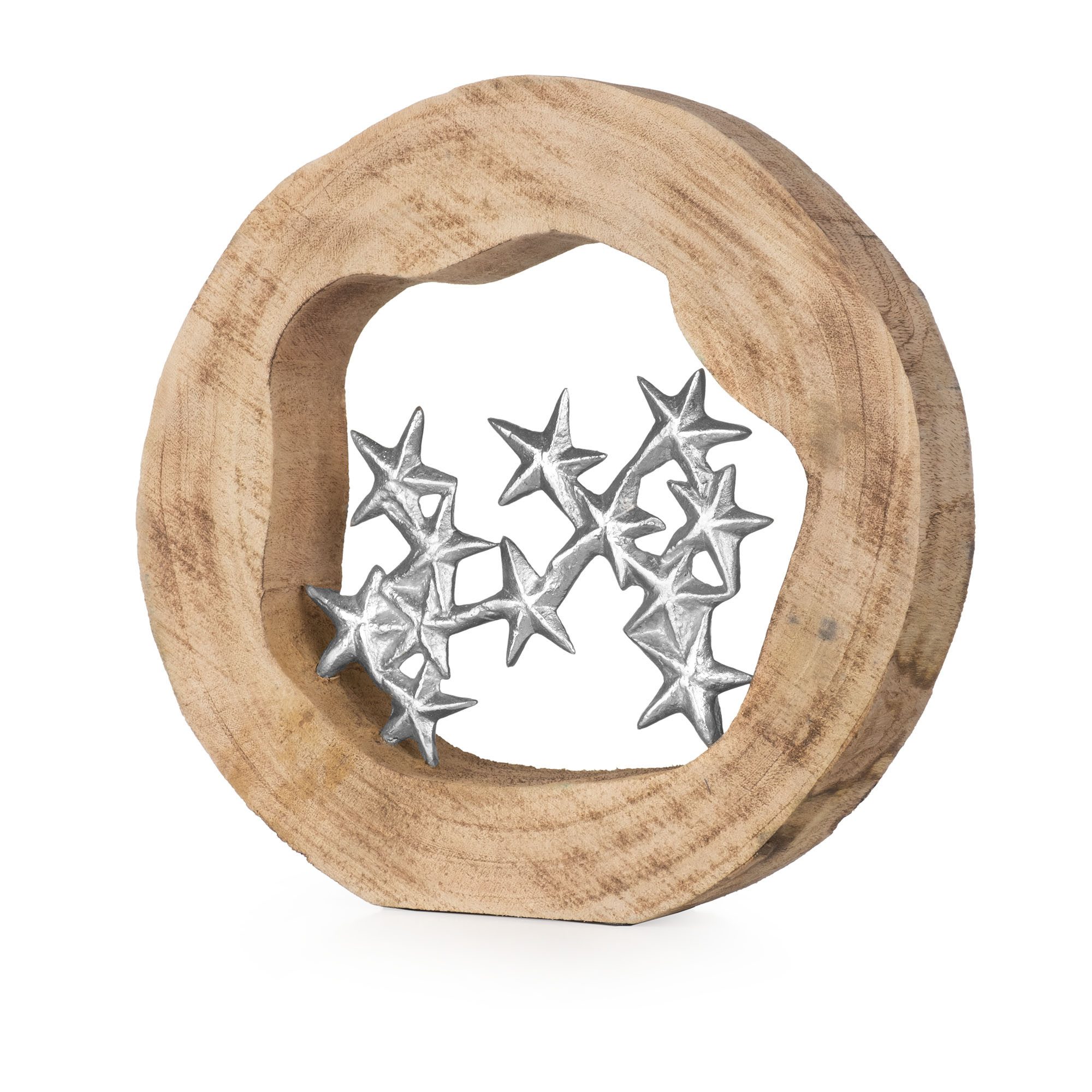 Moritz Skulptur Dekofigur Sternenhimmel aus Mangoholz und Aluminium 27,5 cm, Holz, Tischdeko, Fensterdeko, Wanddeko, Holzdeko, Weihnachtsdeko