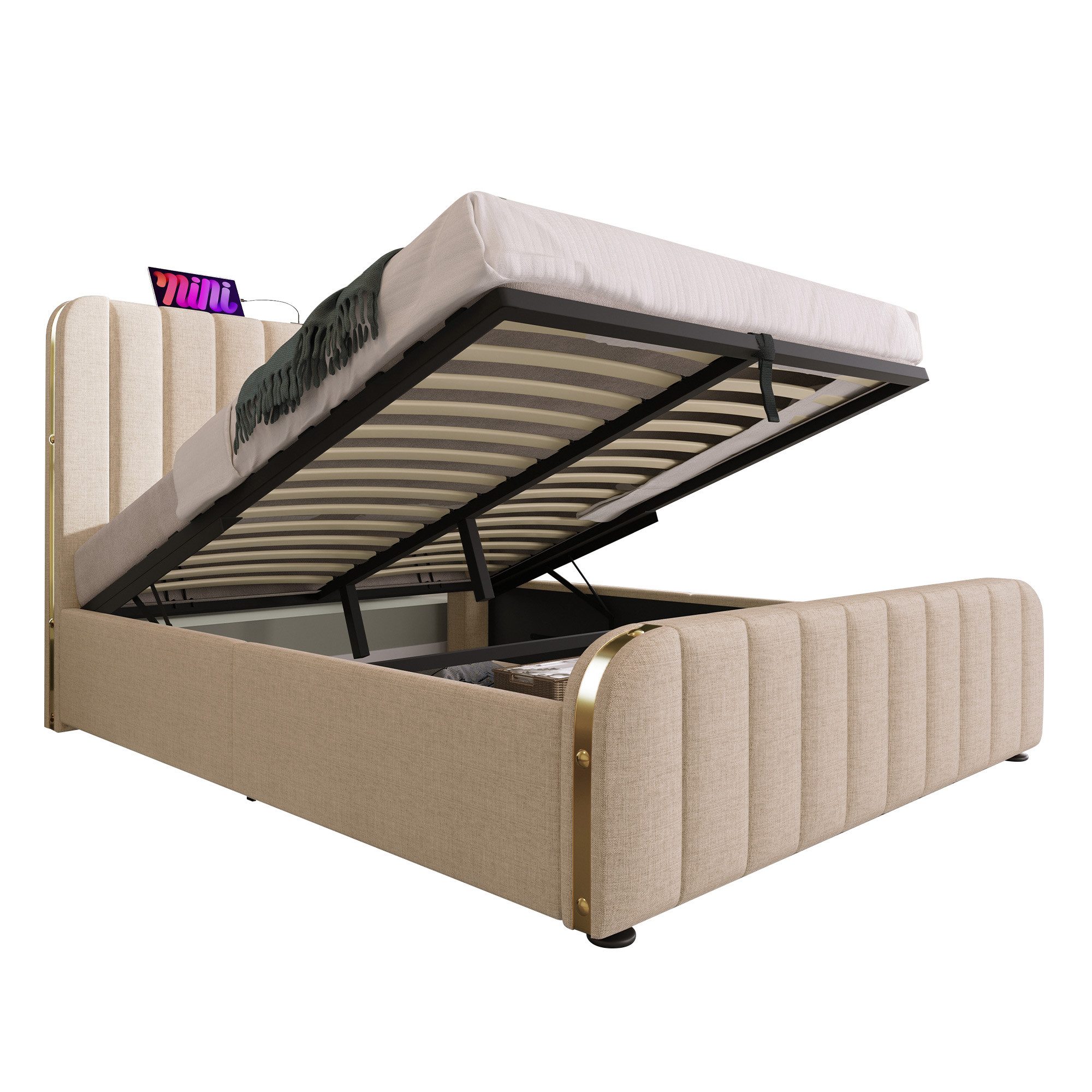 Flieks Polsterbett, Hydraulisches Stauraumbett Doppelbett 160x200cm günstig online kaufen