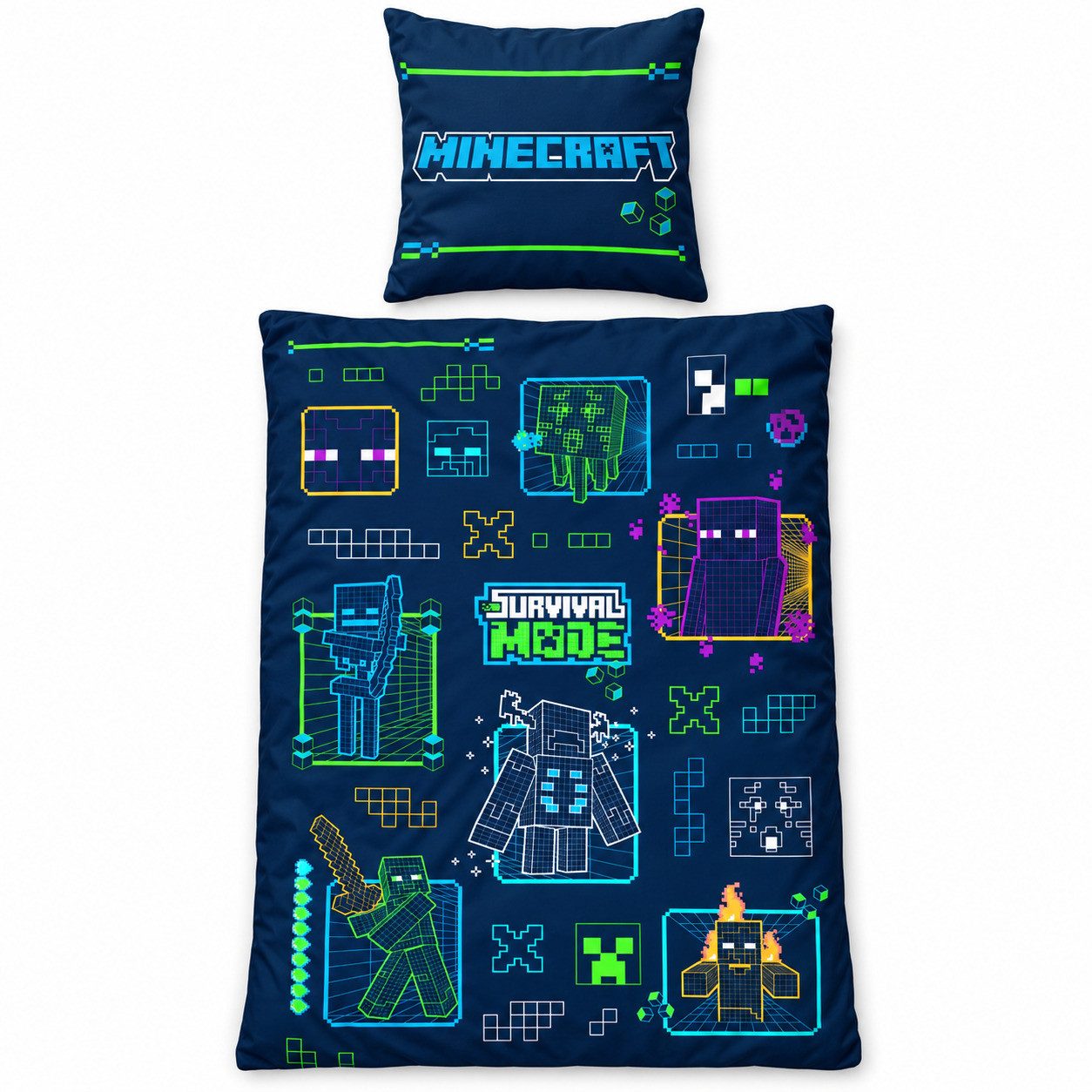 Minecraft Kinderbettwäsche Minecraft Steve Creeper Bettwäsche Set für Kinder 135-140/200 63x63, 2 teilig