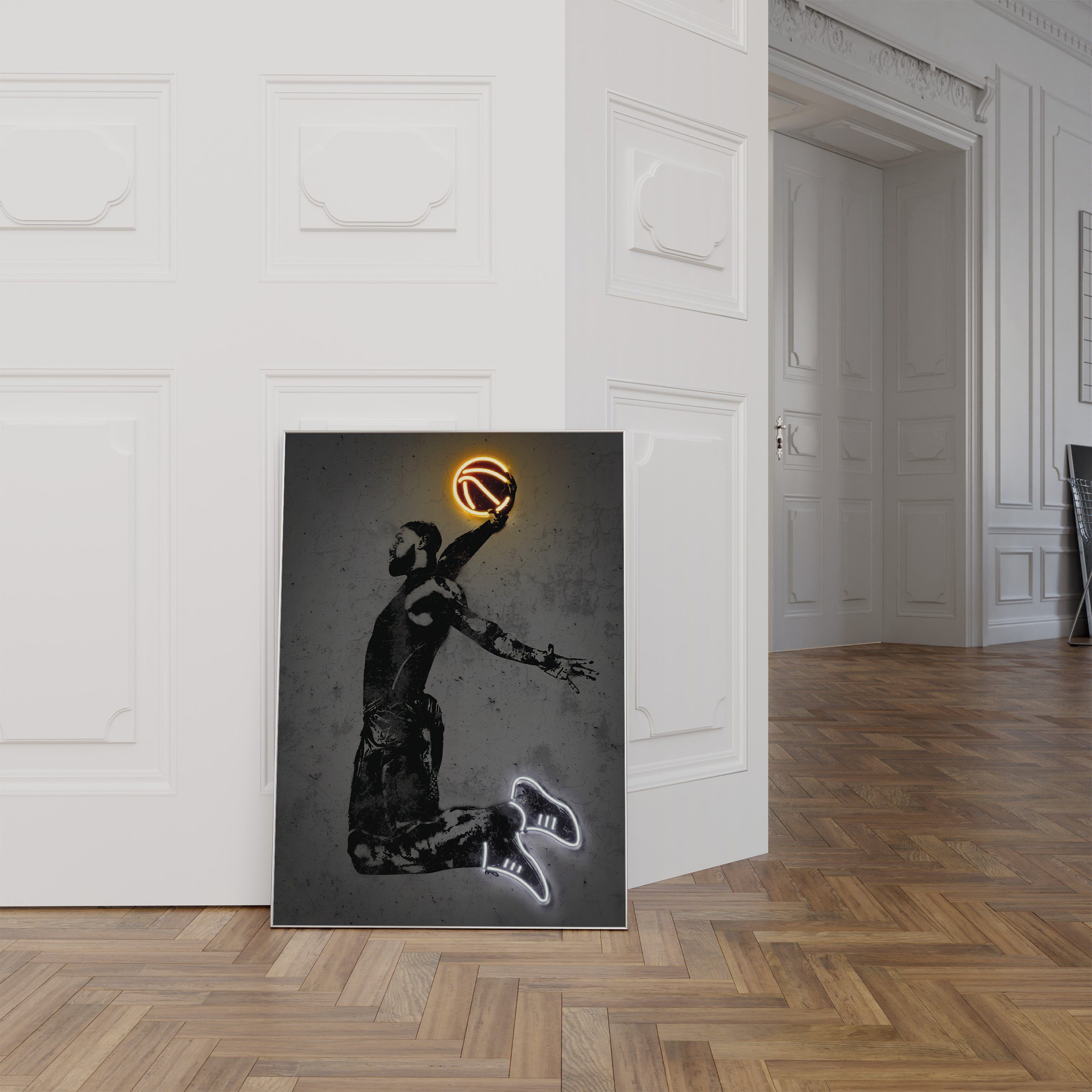 JUSTGOODMOOD Poster Premium ® Basketball Poster · Neon Effekt · ohne Rahmen, Poster in verschiedenen Größen verfügbar – Bild 4 von 5