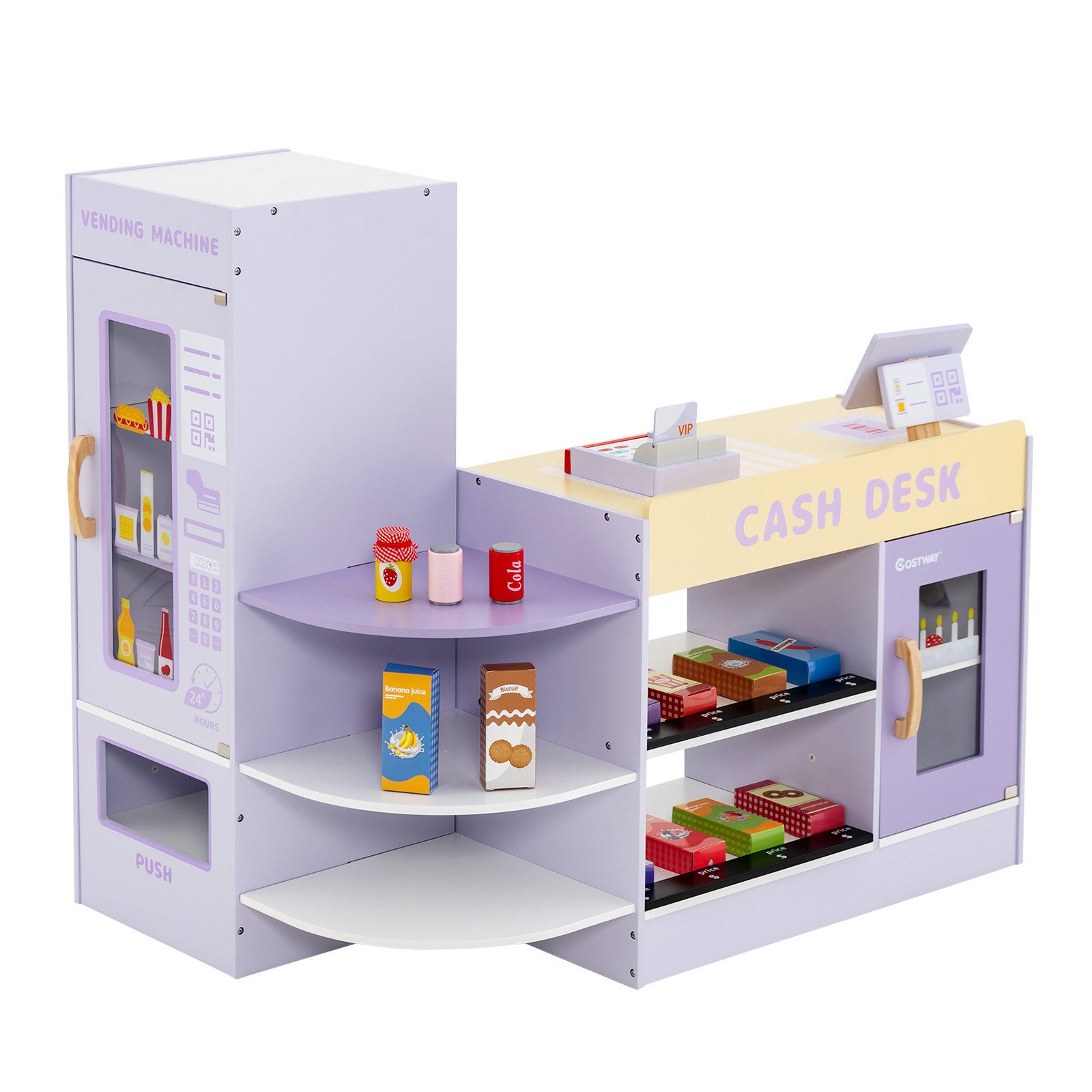 COSTWAY Kaufladen Holzspielzeug, Verkaufsstand mit Seitentheke günstig online kaufen