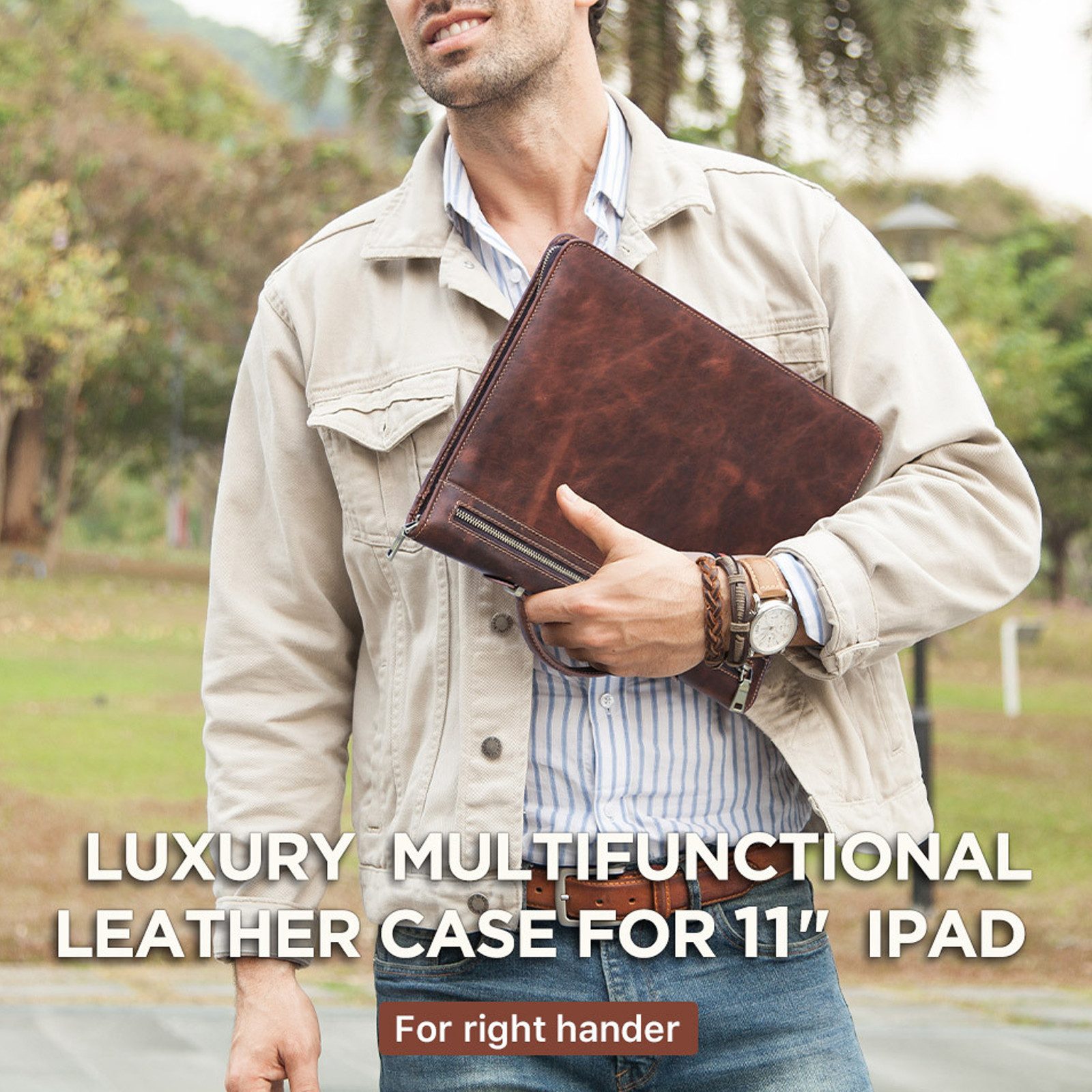 YUBRO-STUDIO Tablettasche Für iPad Pro 11" Lederhülle mit AirTag-Fach Rechtshänder