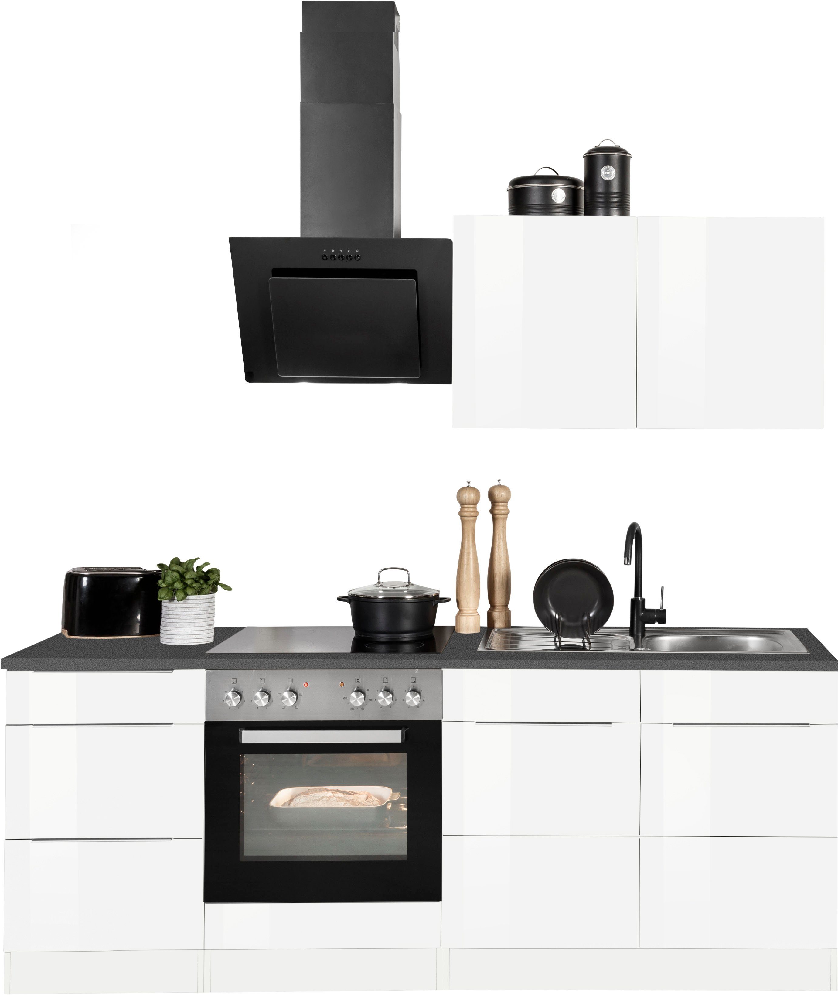 HELD MÖBEL Küchenzeile Brindisi, mit E-Geräten, Breite 210 cm, Beliebig um  weitere Schränke erweiterbar, z. B. auch über Eck