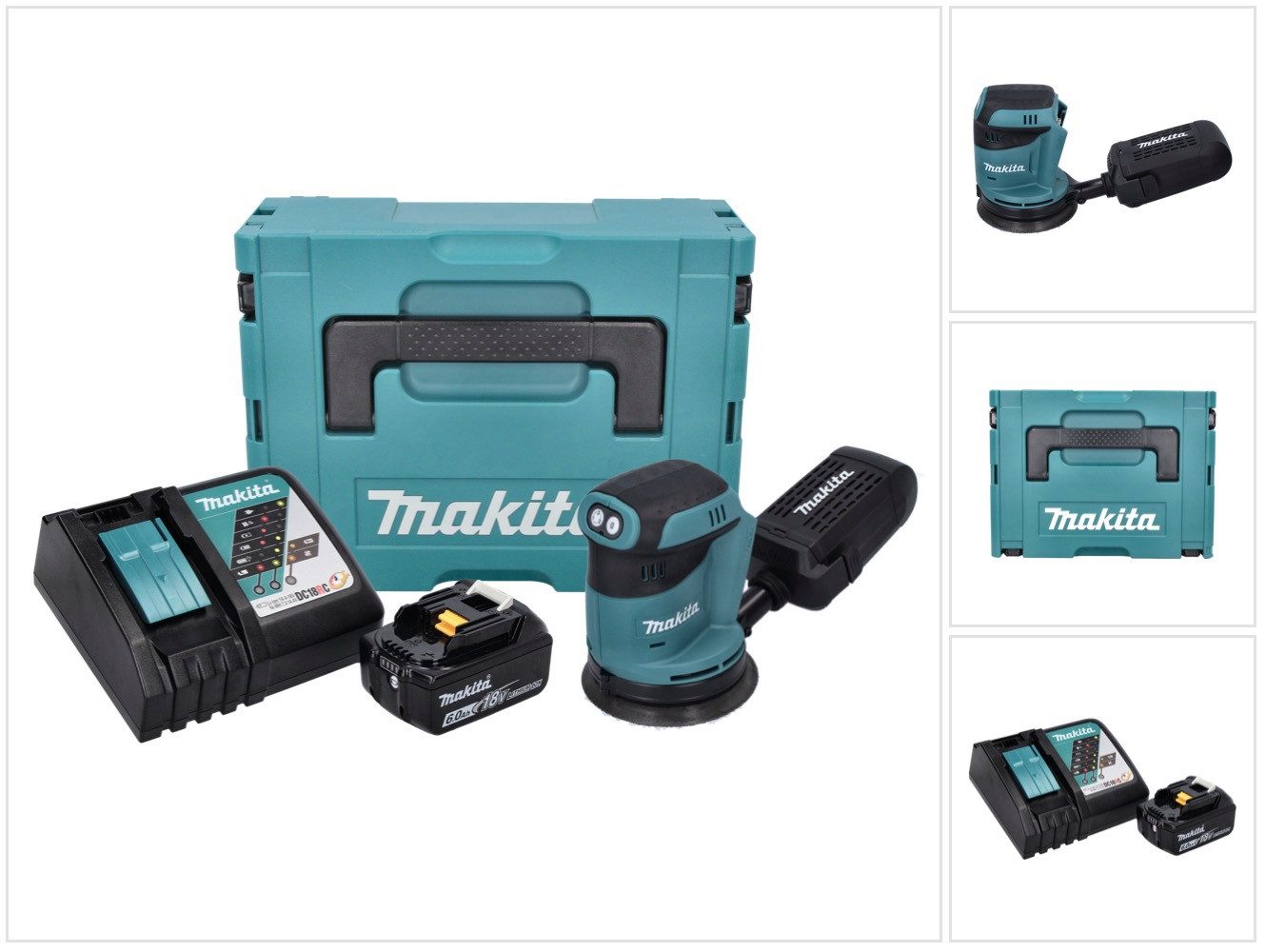 Makita Akku-Exzenterschleifer DBO 180 RG1J 18 V 125 mm + 1x Akku 6,0 Ah + Ladegerät + Makpac