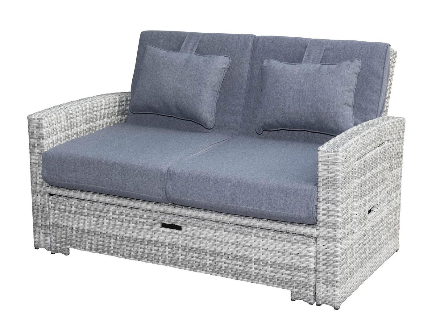 bellavista - Home&Garden® Gartenlounge-Set Multifunktionssofa Begur Polyrattan Grau 2-Sitzer Outdoorbett, (Set, 1-tlg., Gartensofa mit Seitenablage inkl. Auflagen), grau, Polyrattan, für 2 Personen, wetterfest, Garten, Terrasse, Balkon
