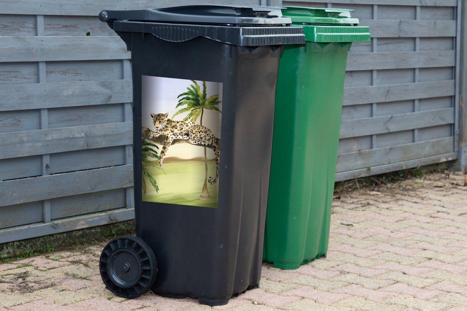 Mülltonne, Mülleimer-aufkleber, St), (1 Safari MuchoWow Wandsticker Abfalbehälter Container, Aquarell Sticker, - - Panther