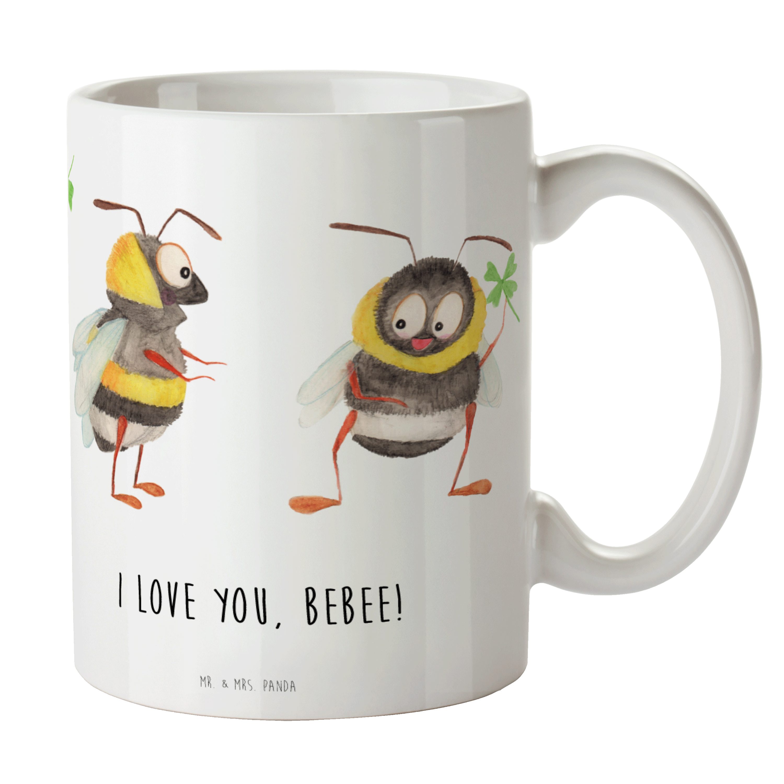 Mr. & Mrs. Panda Tasse Bienen Paar - Weiß - Geschenk, Mitbringsel, Heiraten, Tasse, Kaffeeta, Keramik