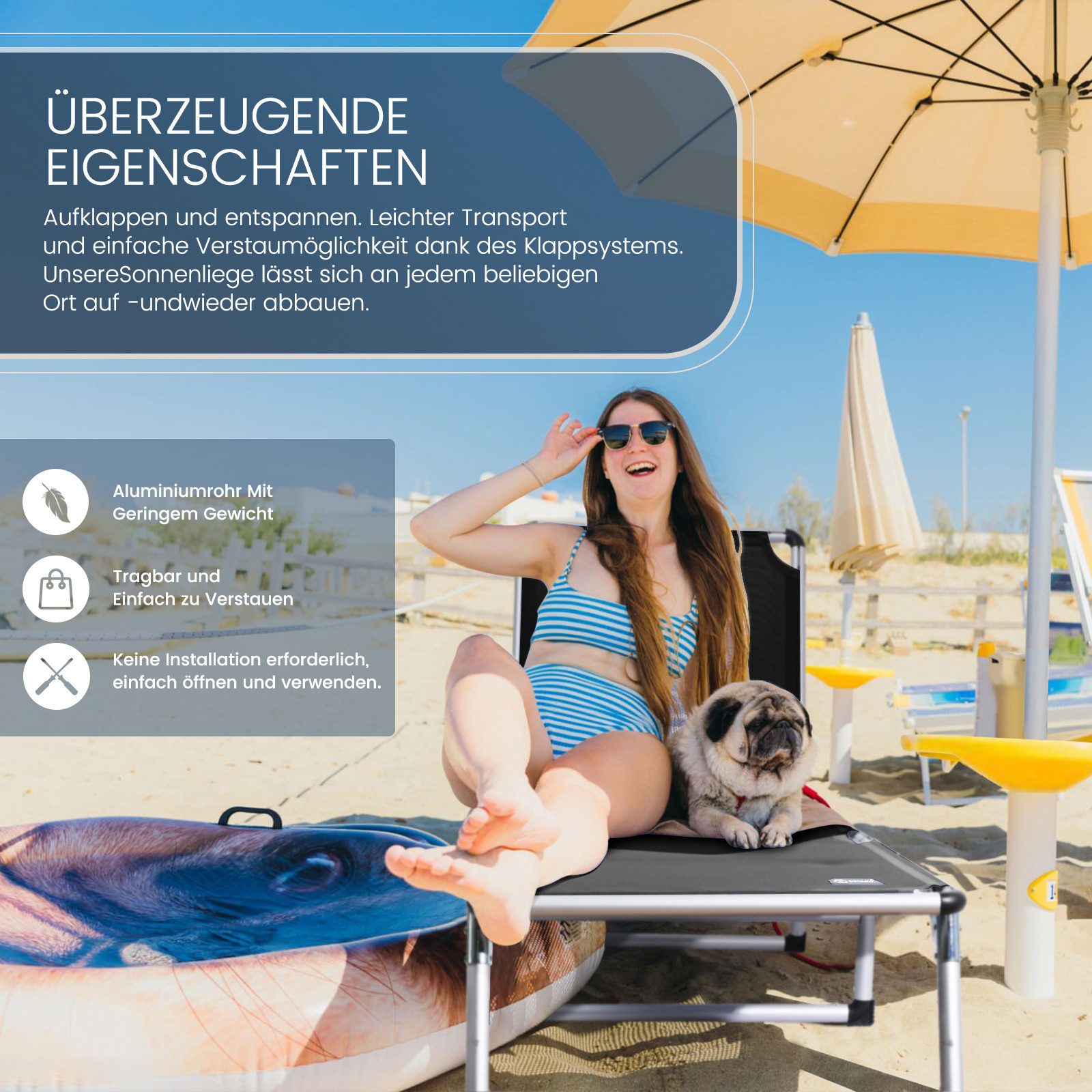 HOMECALL Gartenliege Leicht Sonnenliege Klappbar Alu Liegestuhl Strandliege günstig online kaufen