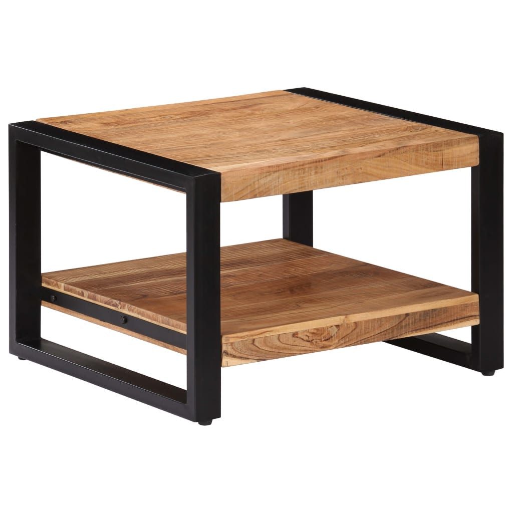 furnicato Couchtisch Echtholz mit pulverbeschichtetem Eisen-Gestell 60x60x40 cm (1-St), Handgefertigter Wohnzimmertisch mit Ablage im Retro-Industrie-Look