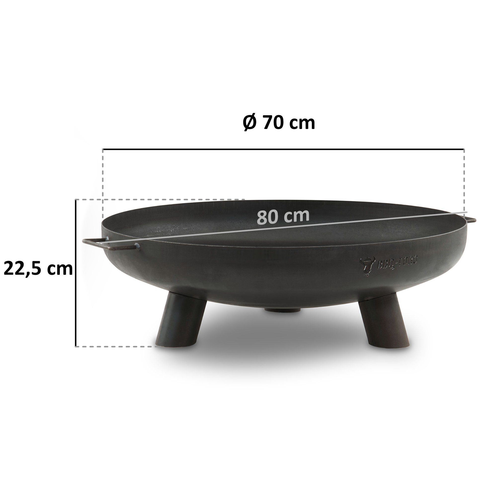 BBQ-Toro Feuerschale Ø 80 cm, Schwarz, Outdoor Dreibein Feuerstelle für Garten und Terrasse, (4-St), mit Griffen