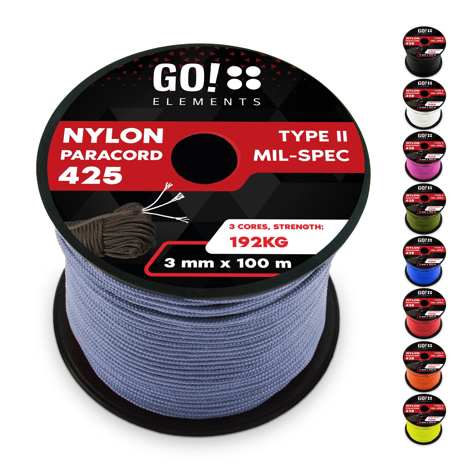 GO!elements Abspannleine Paracord 425 - 3mm, Paracord 425 aus reißfester Nylonschnur